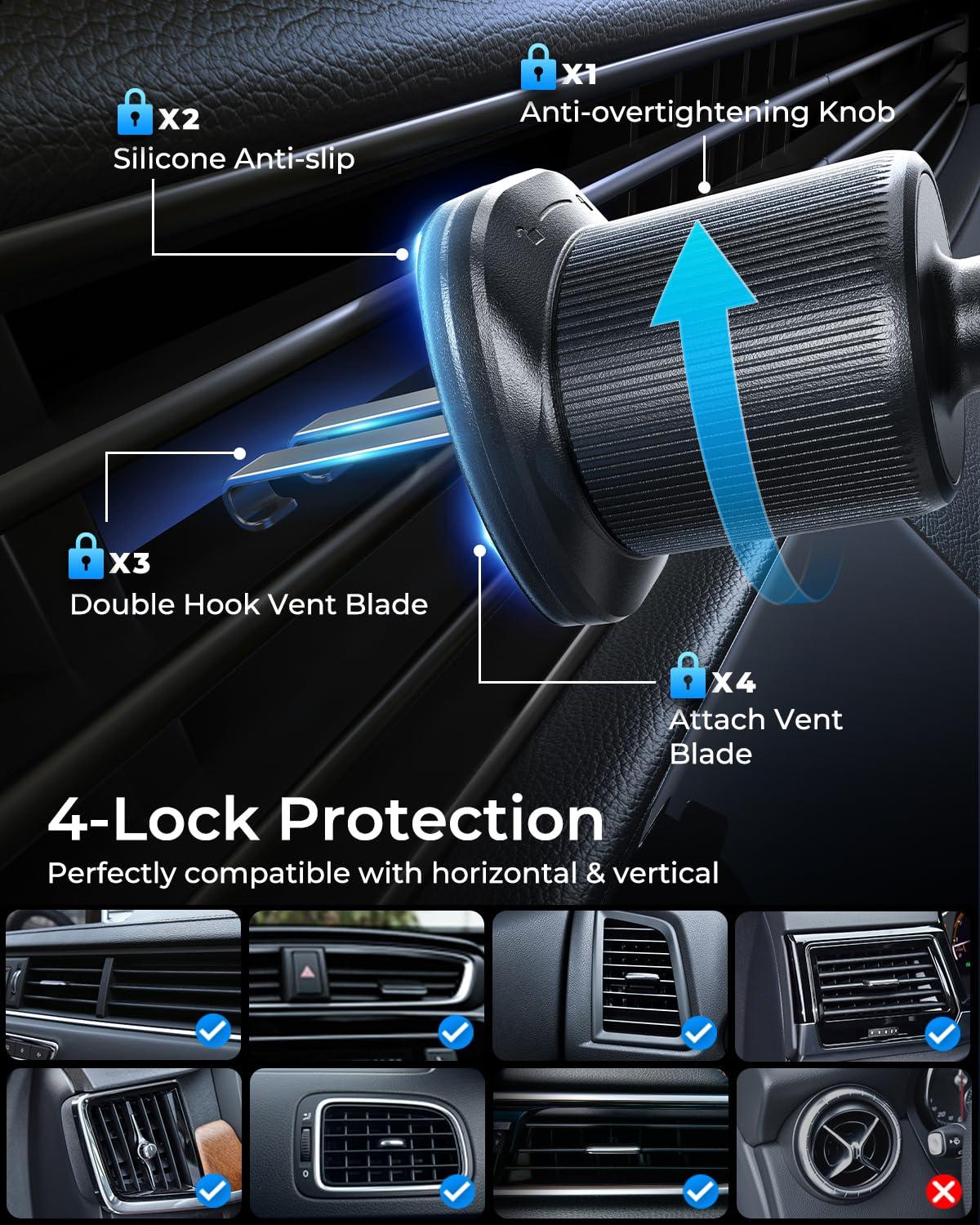 MRGLAS 2025 Upgraded Phone Holders for Your Car with New Metal Hook Clip, Handy Air Vent Cell Phone Car Mount [One Hand Operation], Universal Automobile Cradle for iPhone Android and All Smartphones - Image 4