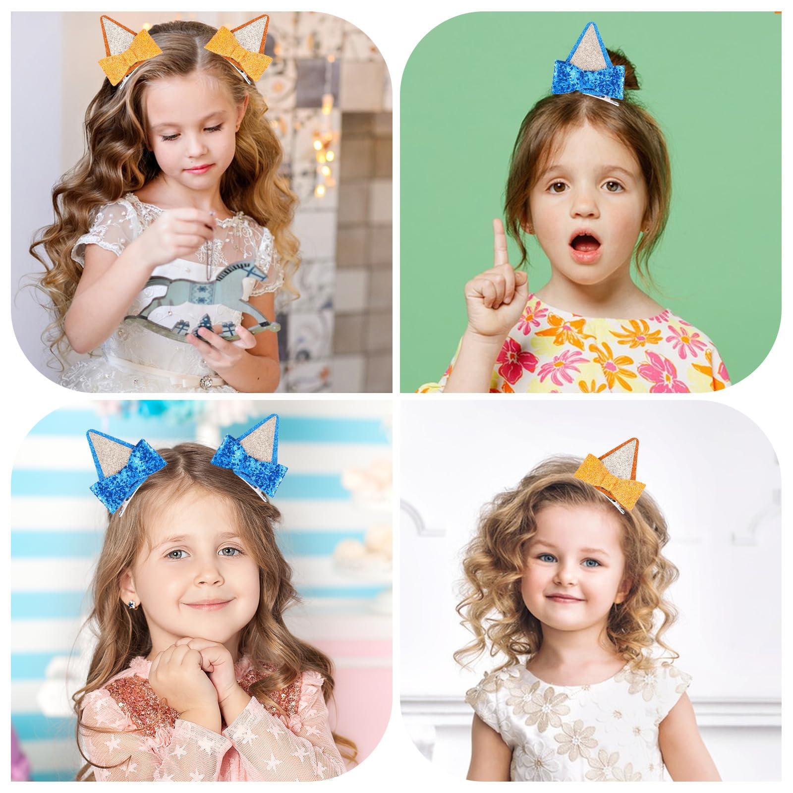 Blue Ears Hair Clips, Mabor 2 Pair Hair Pin Barrettes Hair Accessories for Halloween Costume Birthday Decorations Theme Party Supplies Cosplay for Boys and Girls (Blue and Orange) - Image 5