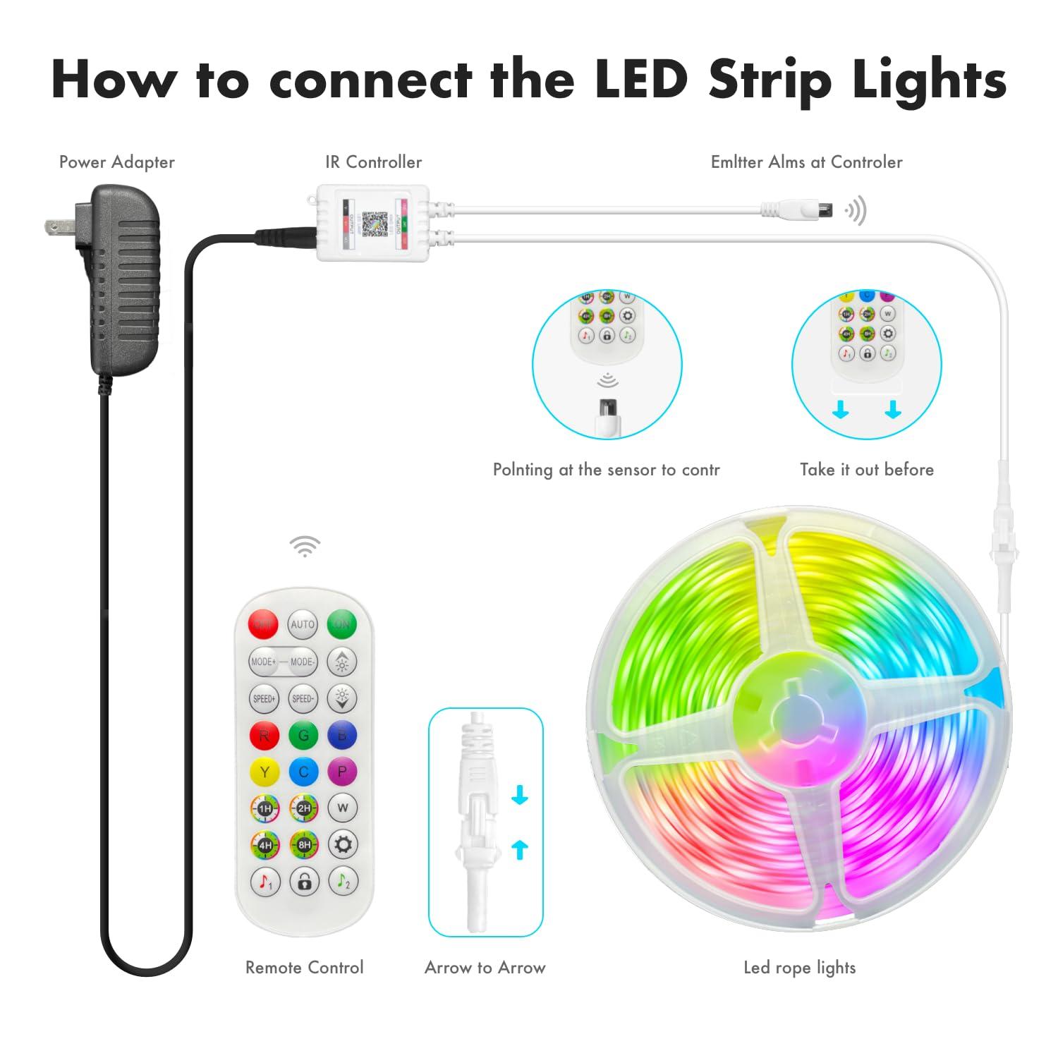 ERBTY Led Lights for Bedroom, IC+RGB 65.6FT Strip Lights, 24Key Remote with App Control, Music Sync Color Changing for Room Decor Party - Image 7