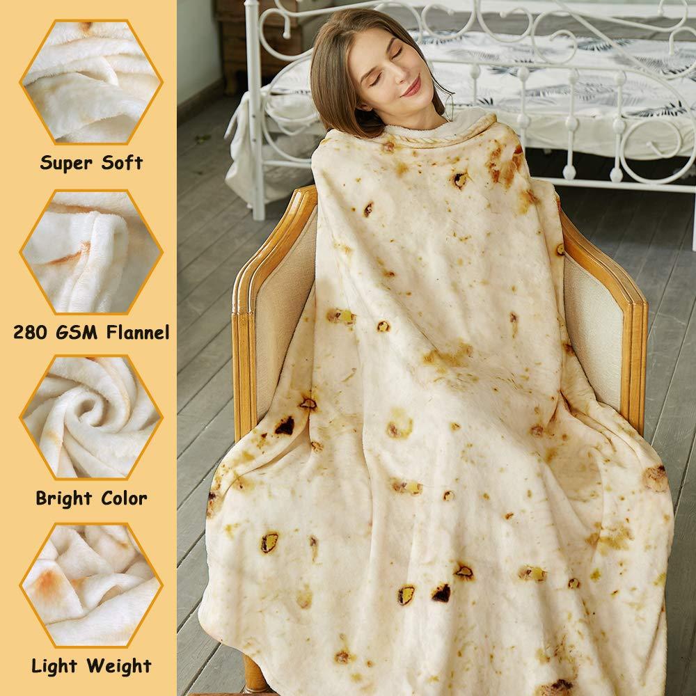 SeaRoomy Burritos Tortilla Blanket, Realistic Food Wrap Blanket Double Sided, Novelty Funny Tortilla Round Giant Soft Blankets (Beige, 47 inches) - Image 4