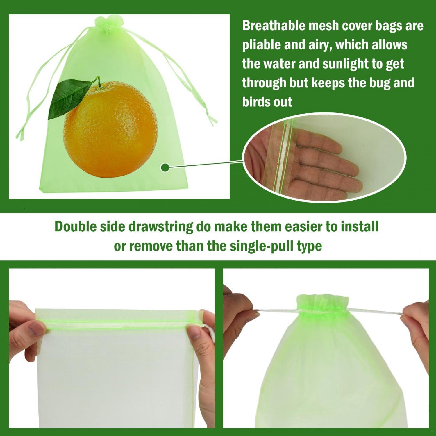 June Fox 50 Pcs Fruit Protection Bags 6x9 inch, Fruit Netting Cover Bags with Drawstring for Mangoes Tomatoes Fruits Trees Veggies Garden (Green) - Image 4