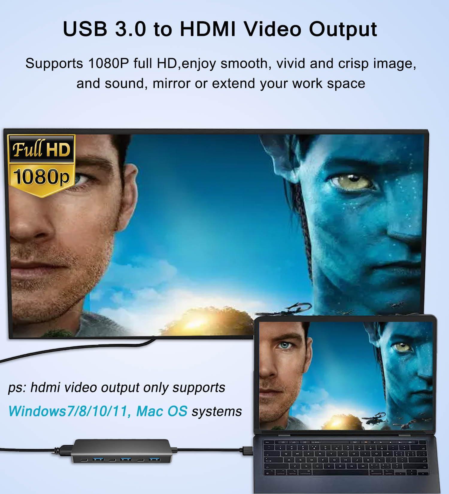 VIENON USB 3.0 to HDMI Adapter (7-in-1), USB 3.0 Hub with HDMI 1080P, USB C Data & Power Ports, Docking Station for Monitor, PC, Laptop, Desktop Support Windows 7/8/10 & Mac OS - Image 3