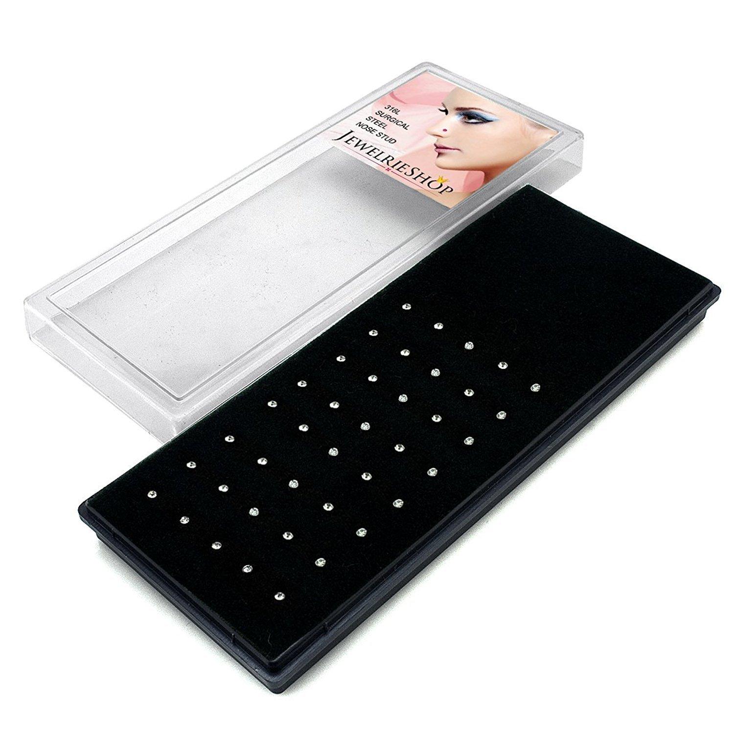 JEWELRIESHOP 40pcs Nose Studs Stainless Steel CZ Nose Rings Pins Piercing Jewelry Bone Studs for Women Men Hypoallergenic 22G - Image 2