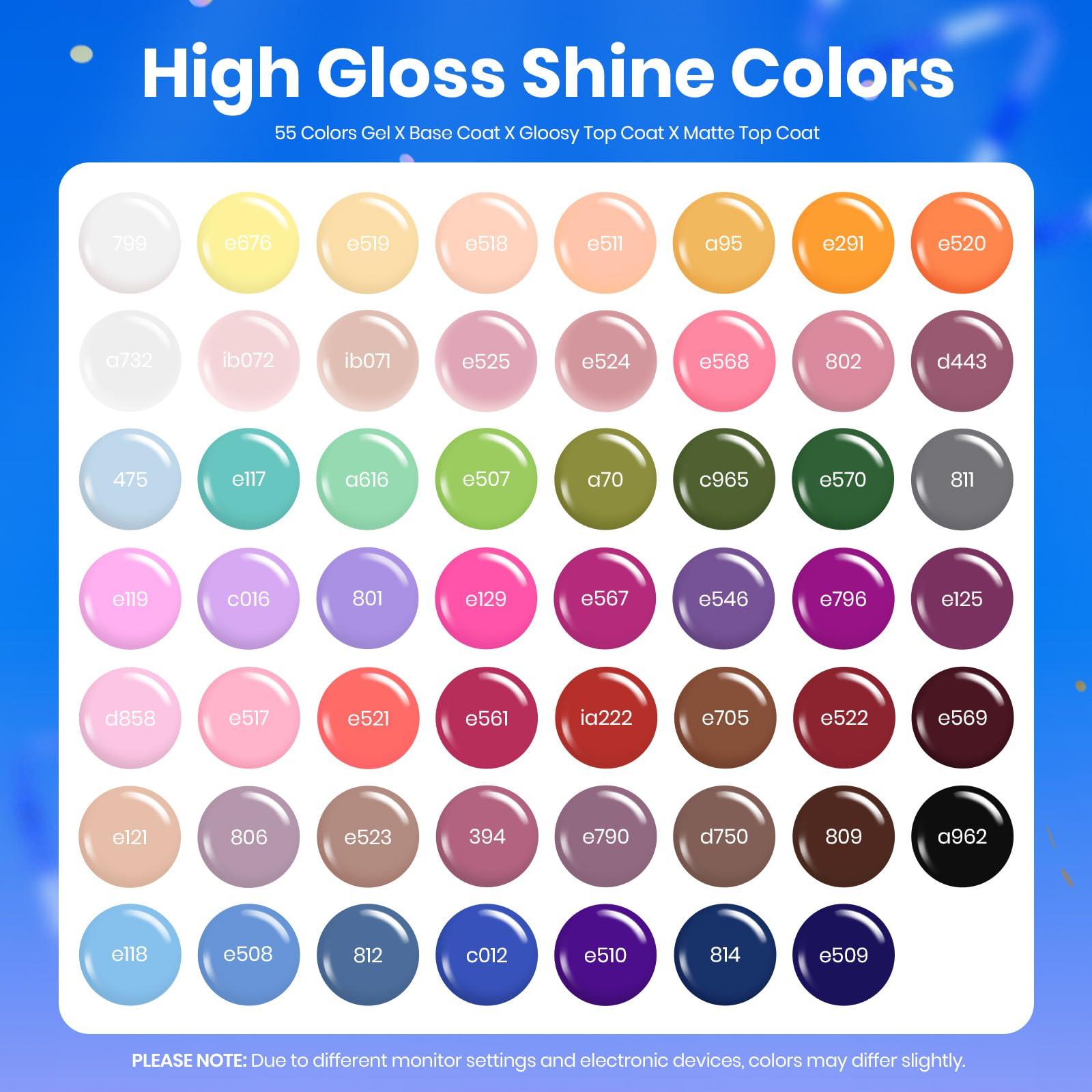 Beetles Gel Nail Polish Set - 63 PCS 55 Colors Summer Gel Polish Kit with 5 Bottles of Base and Glossy Matte Top Coat Soak off Nail Polish Set Pink Green Blue Red Collection Gifts for Women&Girls - Image 2