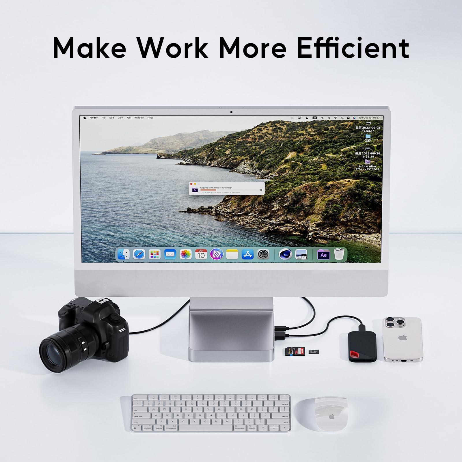 USB C HUB for iMac 24 inch 2021/2023/2024, PULWTOP USB Hub Adapter iMac Accessories for i-Mac M1/M3/M4 with USB C 10Gbps 3*USB A SD/TF, Docking Station Support Expand M.2 SSD (Not Included), Silver - Image 6