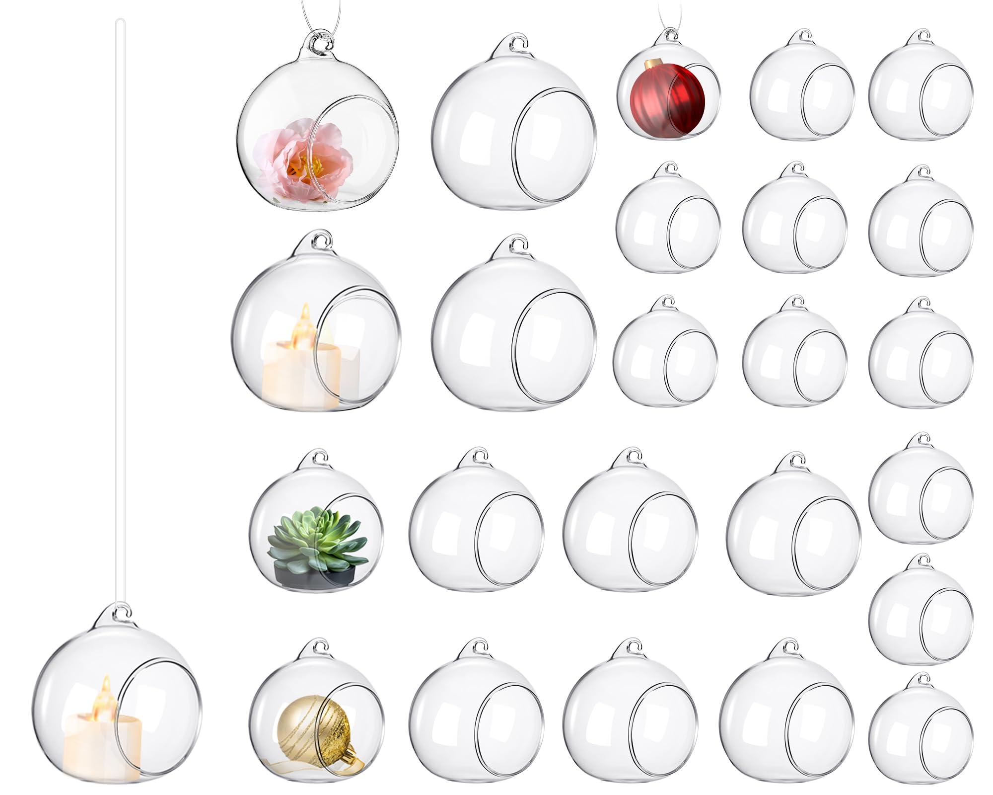 GlikCeil 24 Pcs 5.3'' 3.9'' 3.15'' Hanging Glass Tealights Candle Holder Large Globes Fillable Plant Clear Terrarium Orbs Air Plants Holder with Fishing Line Wedding Centerpiece Party Tree Decor - Image 9