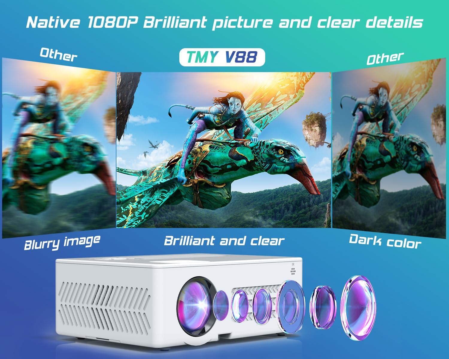 TMY Projector with WiFi and Bluetooth【100" screen included】Native 1080P Outdoor Projector, 4K Supported Portable Projector, Compatible with iOS/Android/PC/TV Stick/HDMI/USB, Indoor Outdoor Use - Image 3
