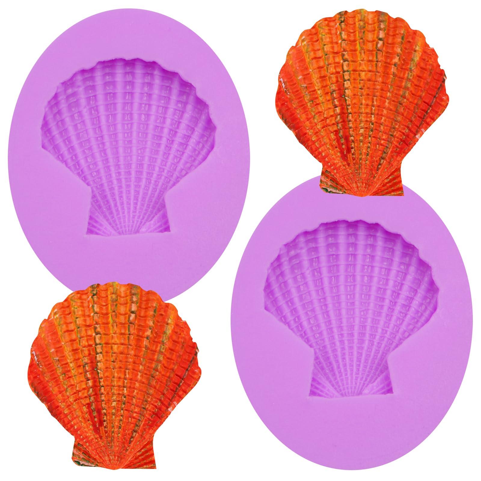 Seashell Silicone Molds, Large Scallop Shell Fondant Molds for Cake Decoration Chocolate Soap Crafting, Purple, 2-Pack
