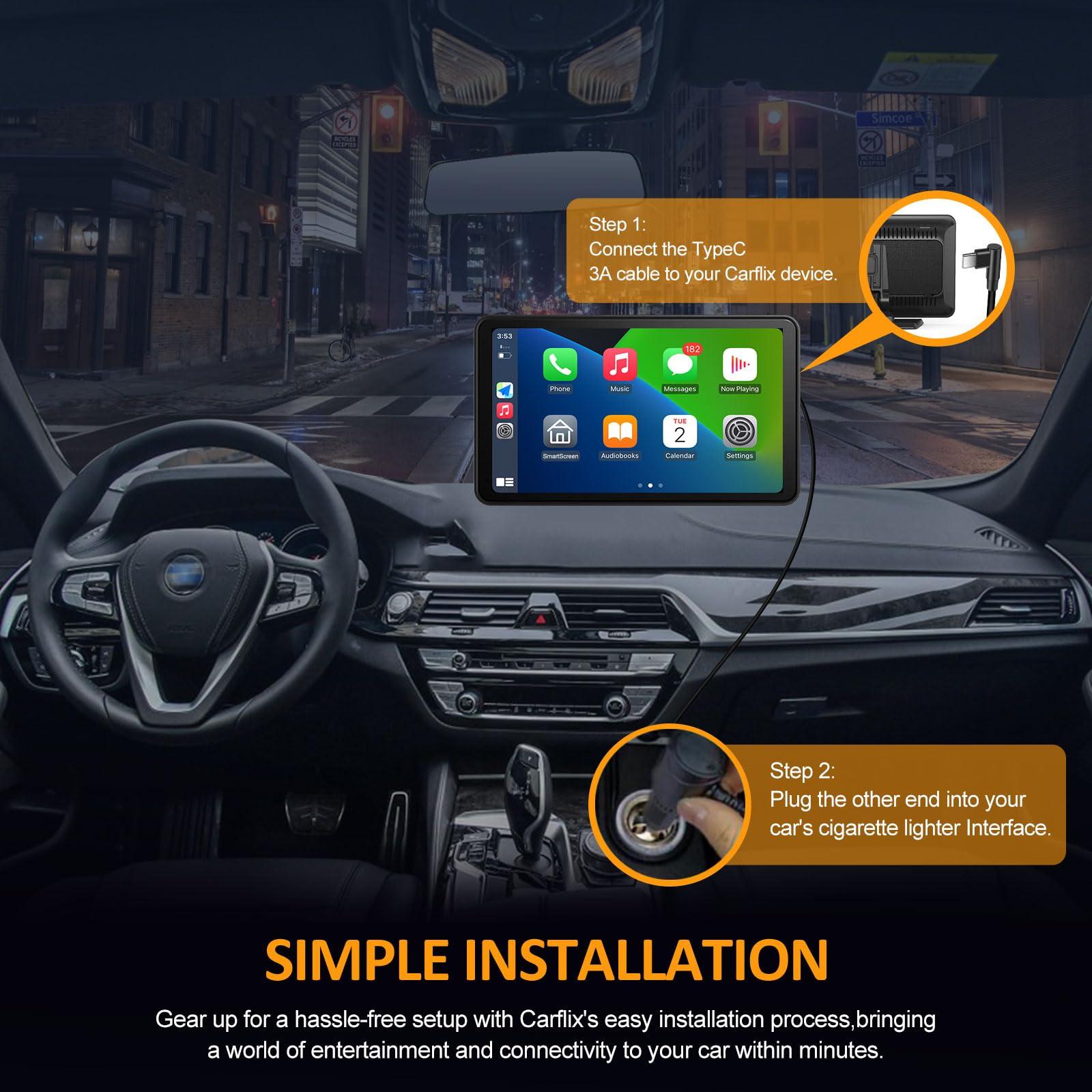 Portable Apple Carplay Screen for Car, Wireless Android Auto Stereo, Easy Install 7 Inch IPS Touch Screen Car Play Adapter, GPS Navigation, Airplay Audio Receivers Bluetooth, Mirror Link for All Cars - Image 2