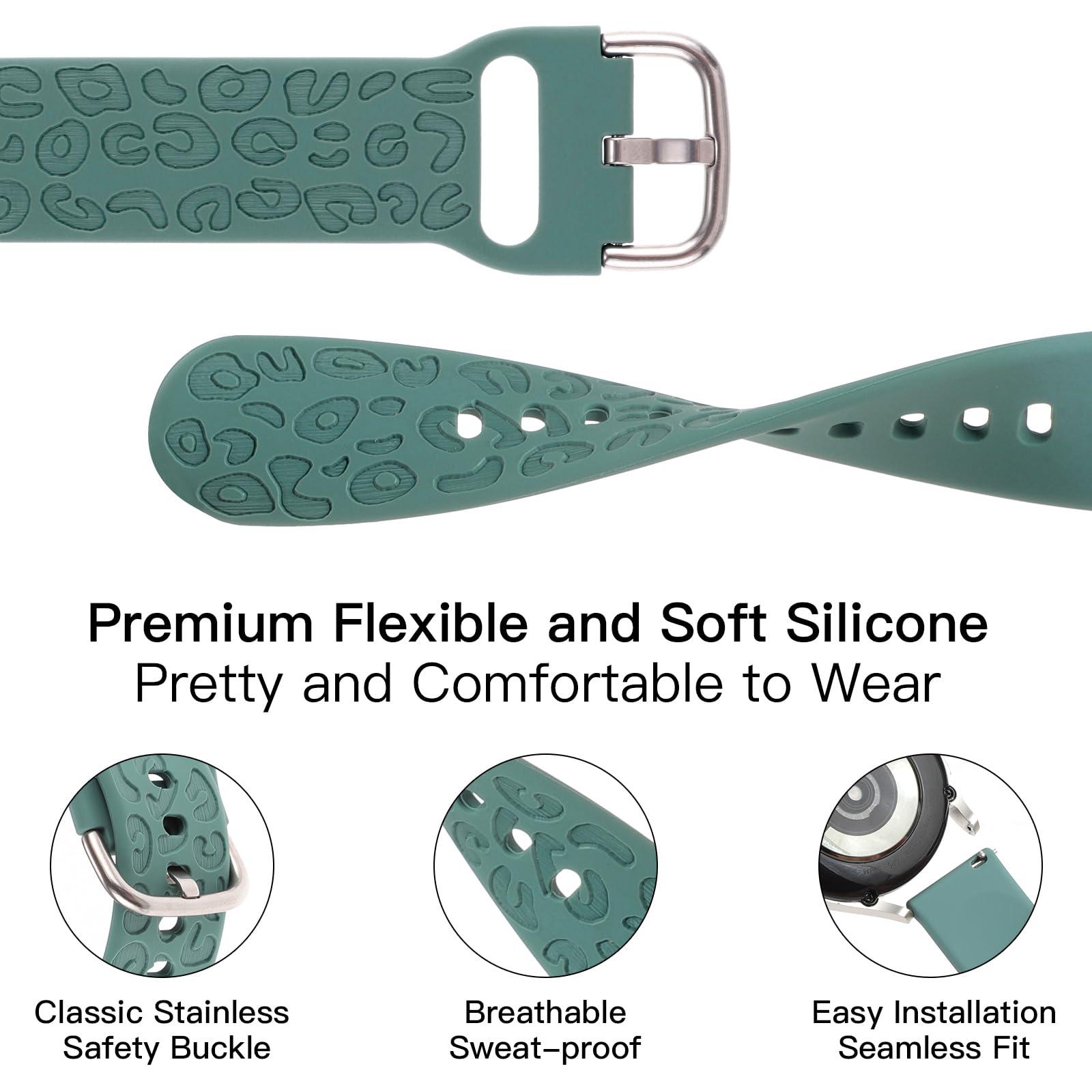 2 Pack Band Compatible with Samsung Galaxy Watch 7 FE 6 5 4 40/44mm,Galaxy Watch 5 Pro 45mm/Watch 6 4 Classic/Active 2,20mm Silicone Sport Band Leopard Engraved Flower Printed Wristband Women Men - Image 4