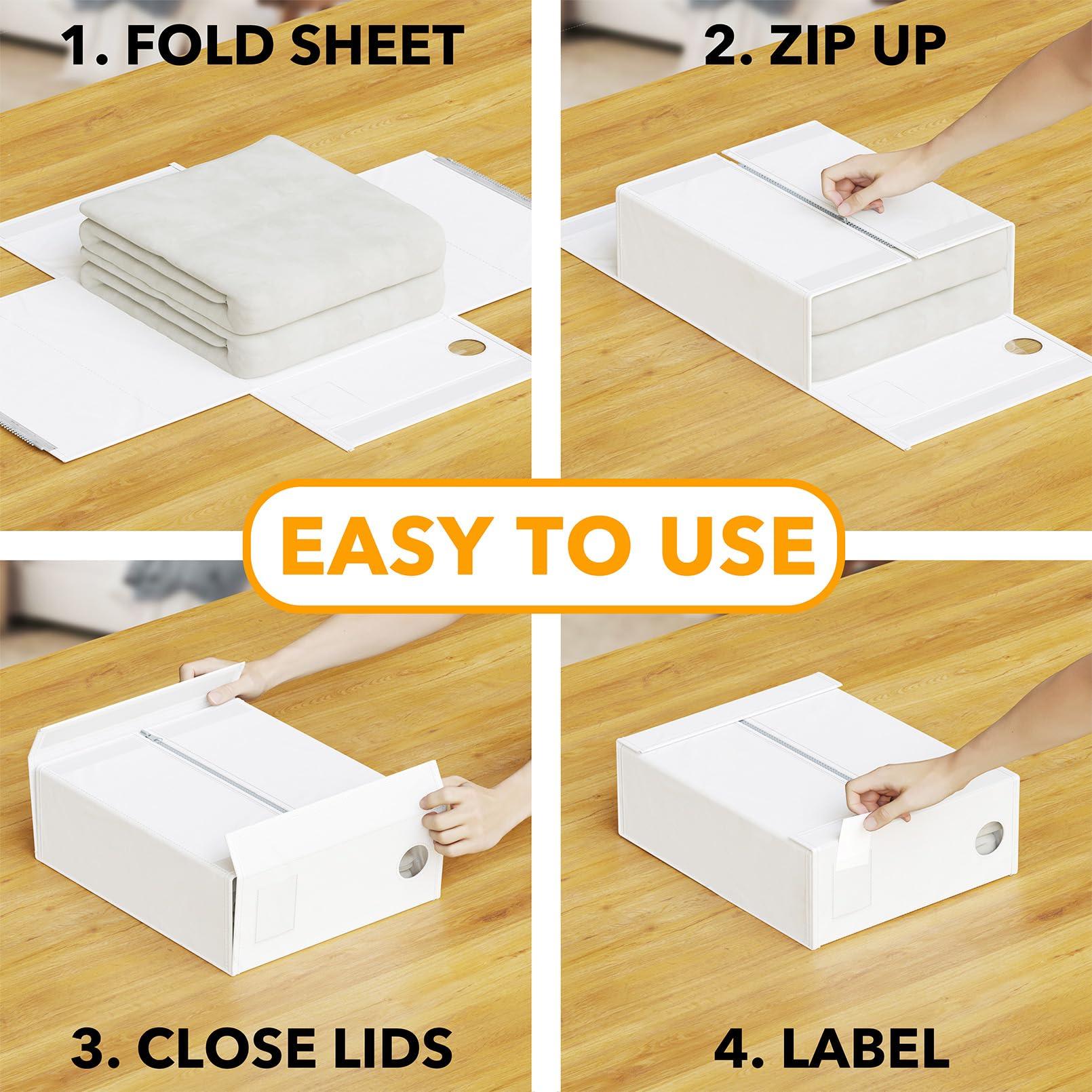 SpaceAid 6 Pack Bed Sheet Organizers and Storage, Foldable Sheet Organizer for Linen Closet, Sheets Set Folder Keeper with Window XL (Queen & King Size) Bedding Container, (White, 6 Pack) - Image 4