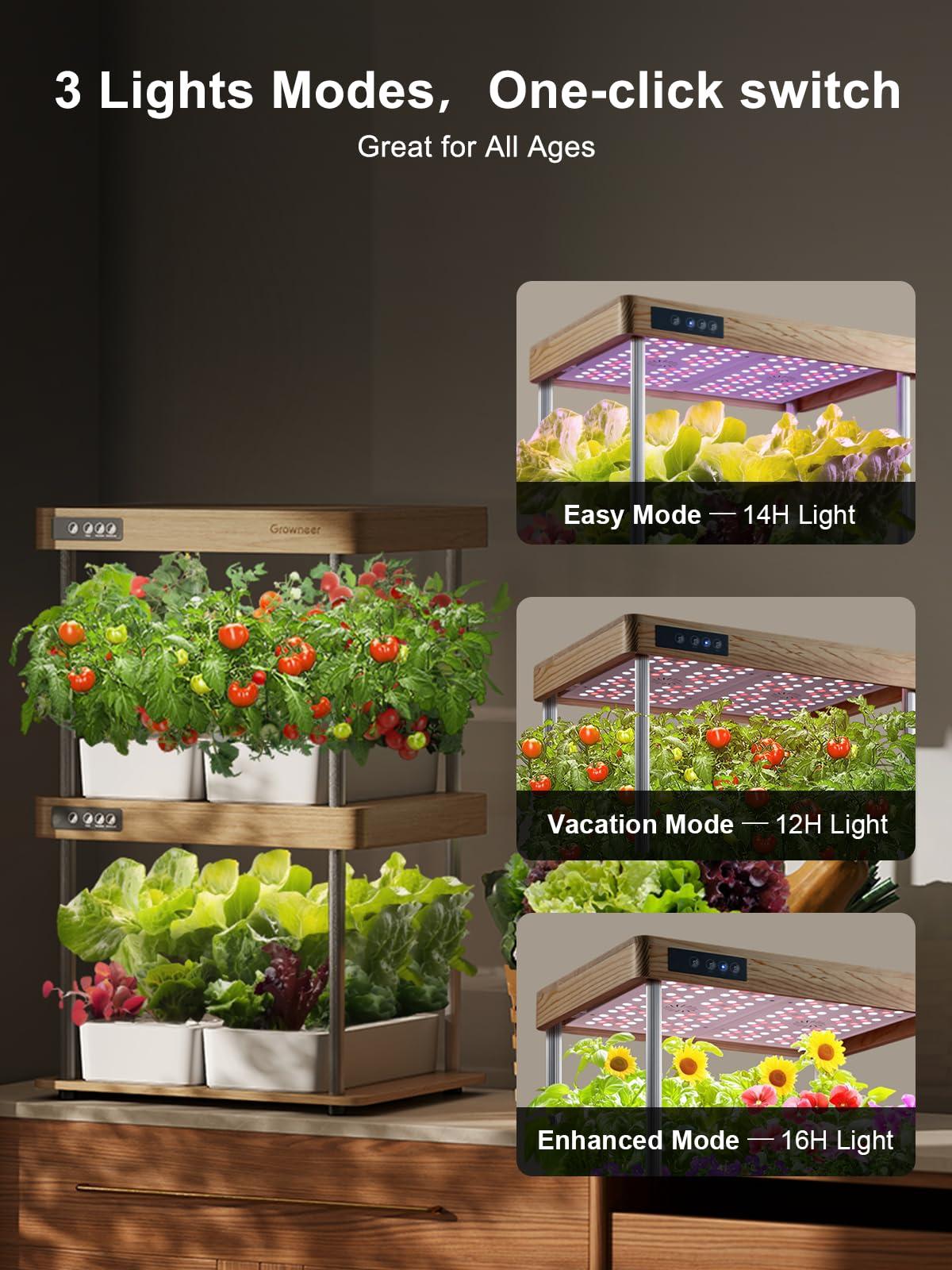 GROWNEER HydroEasy1.0 Hydroponics Growing System Kit, Beginner-Friendly Indoor Garden for Vegetable Fruit Herb, Solid Wood Design, Perfect Gift Idea, Full-Spectrum LED Lights for Maximum Growth - Image 4