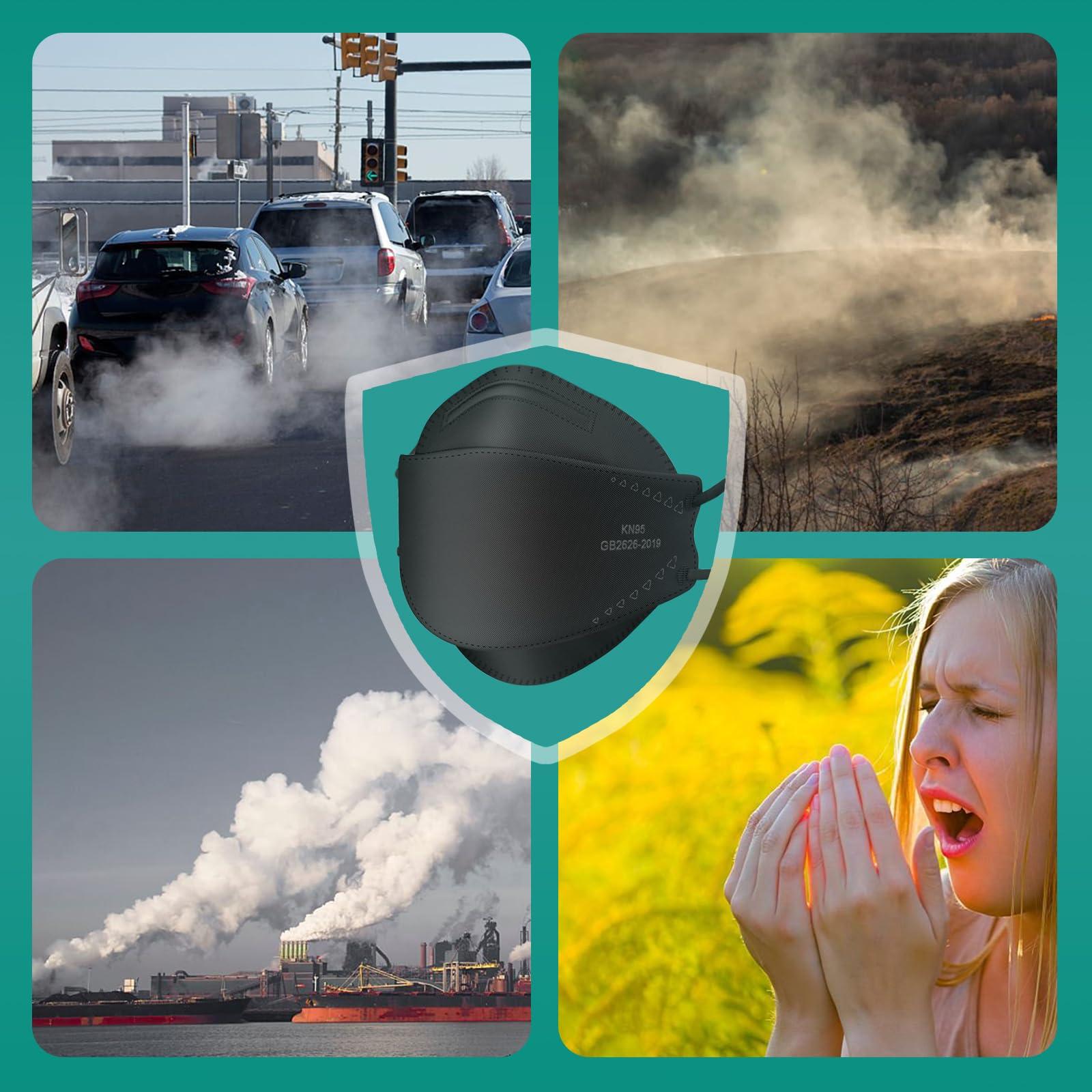 MGEIIRD KN95 Face Masks for Adults 50 Pcs, Individually Wrapped, 5-Ply Black Disposable Face Mask Against PM 2.5 Smoke & Dust, Filtration Efficiency 95% - Image 7
