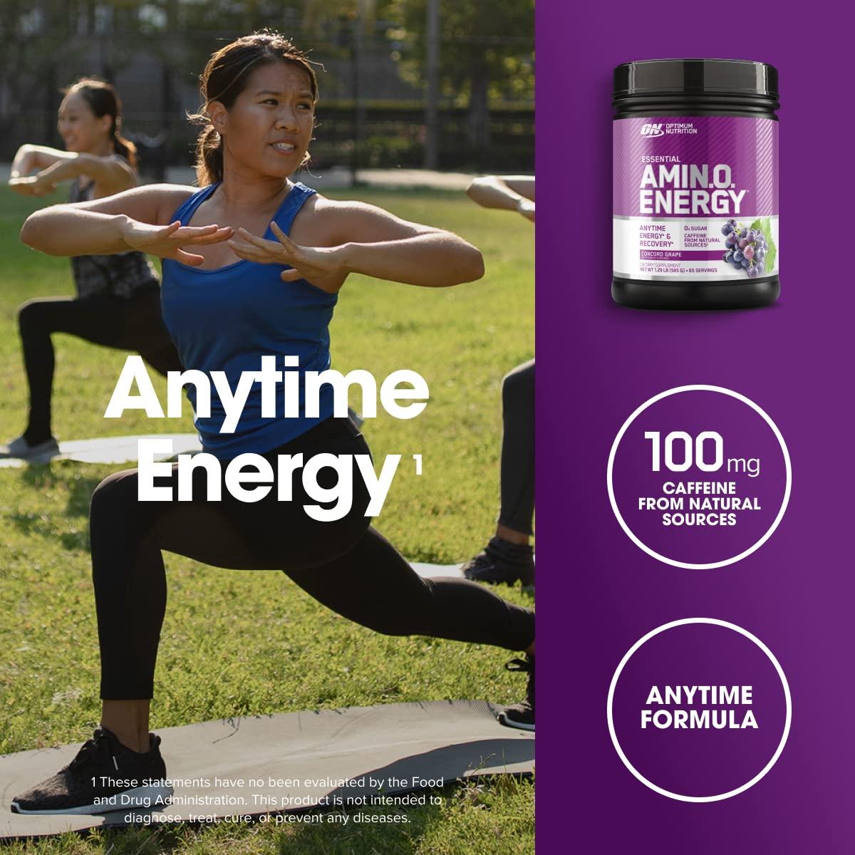 Optimum Nutrition Amino Energy - Pre Workout with Green Tea, BCAA, Amino Acids, Keto Friendly, Green Coffee Extract, Energy Powder - Concord Grape, 65 Servings (Packaging May Vary) - Image 4