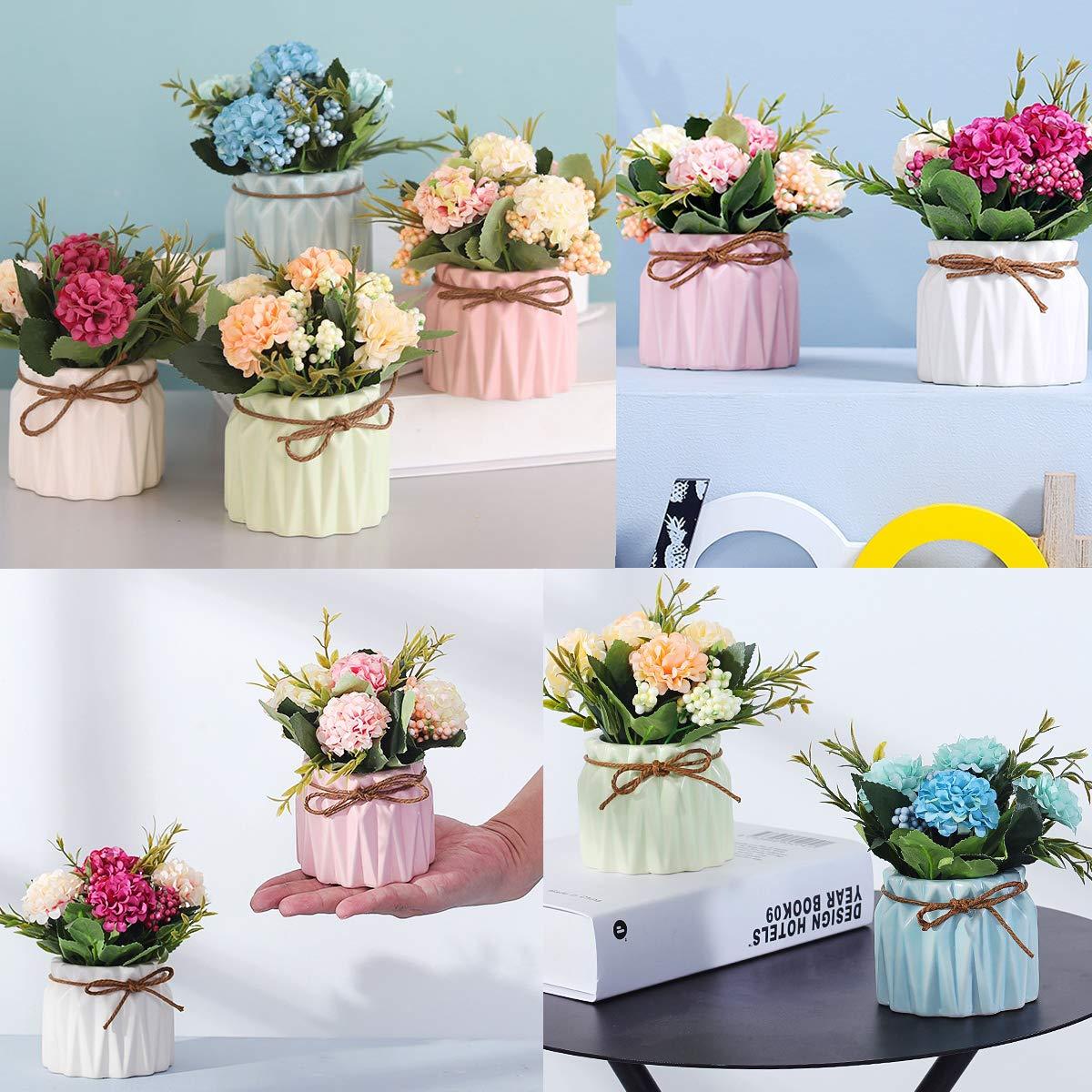 XONOR Artificial Flower Plants – Mini Fake Hydrangea Flowers in Pot for Home Decor Party Wedding Office Patio Table Desk Decoration, Set of 4, 3.3''(D) x 5.5''(H) - Image 2