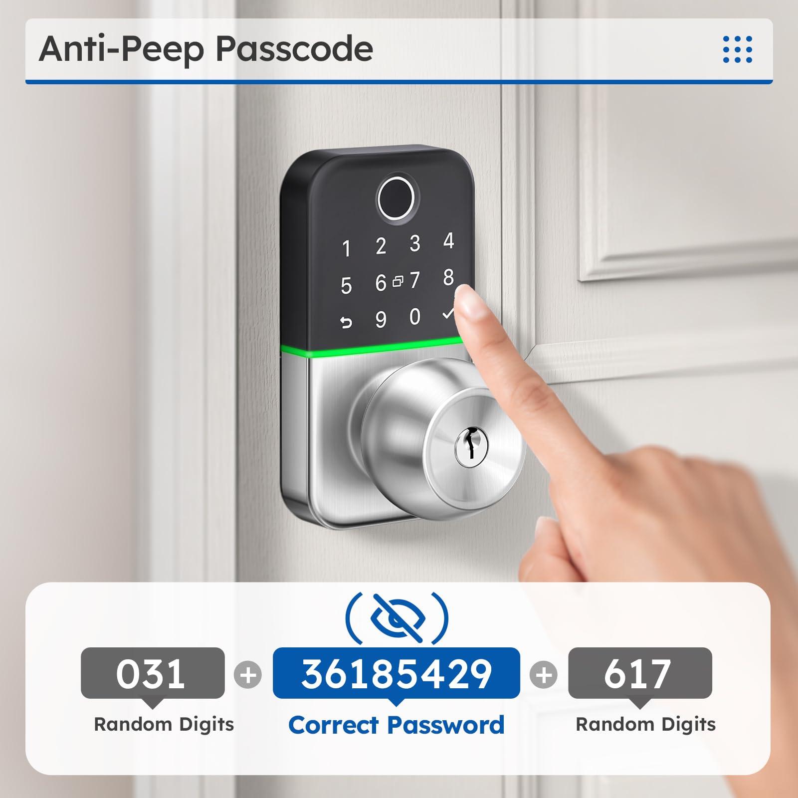 Keypad Smart Door Lock with Knob: Kucacci Keyless Entry Fingerprint Lock for Front Door - Keypad Digital Lock with Handle - Electronic Code Door Knob - Easy Installation - Generate Passcode Remotely - Image 5