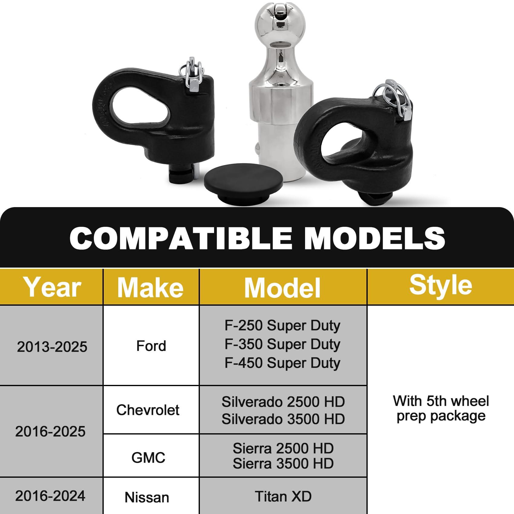 60692, Puck System Gooseneck Hitch Ball Kit, Compatible with 2013-2025 Ford F250 F350 F450, 2016-2025 Chevrolet Silverado, GMC Sierra & Nissan Titan XD, 30000 lbs GTW/ 7500 lbs VTW, 2-5/16 Inch Ball - Image 2