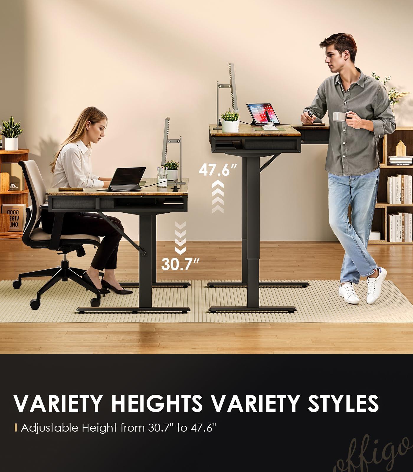 OffiGo 63 Inch L Shaped Electric Standing Desk with Drawers, Height Adjustable Large Desk with Power Outlets, Sit Stand Table, Writing Computer Desk for Home, Office, Workstation, Rustic Brown - Image 4