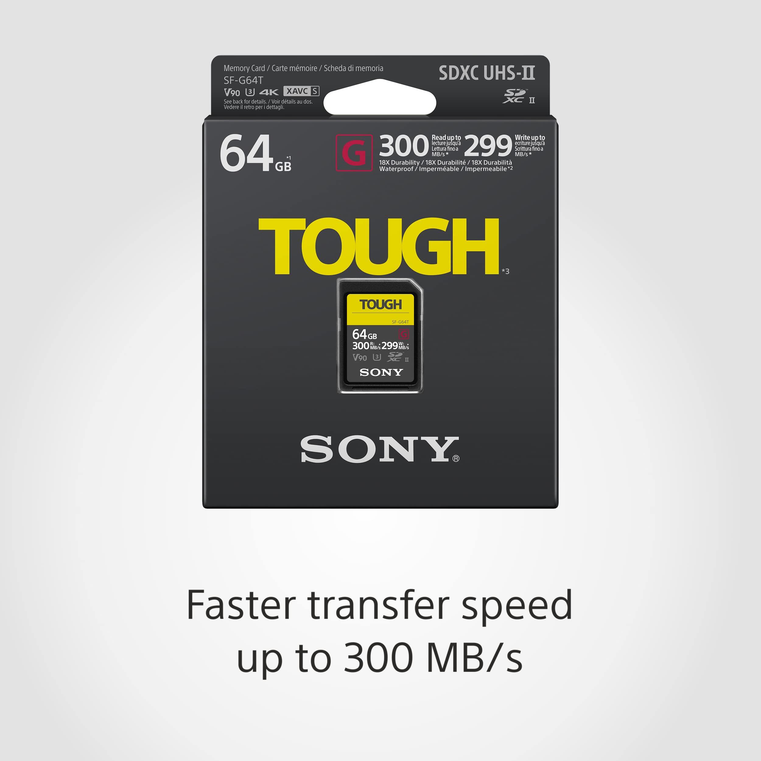 Sony TOUGH-G series SDXC UHS-II Card 64GB, V90, CL10, U3, Max R300MB/S, W299MB/S (SF-G64T/T1), Black - Image 3