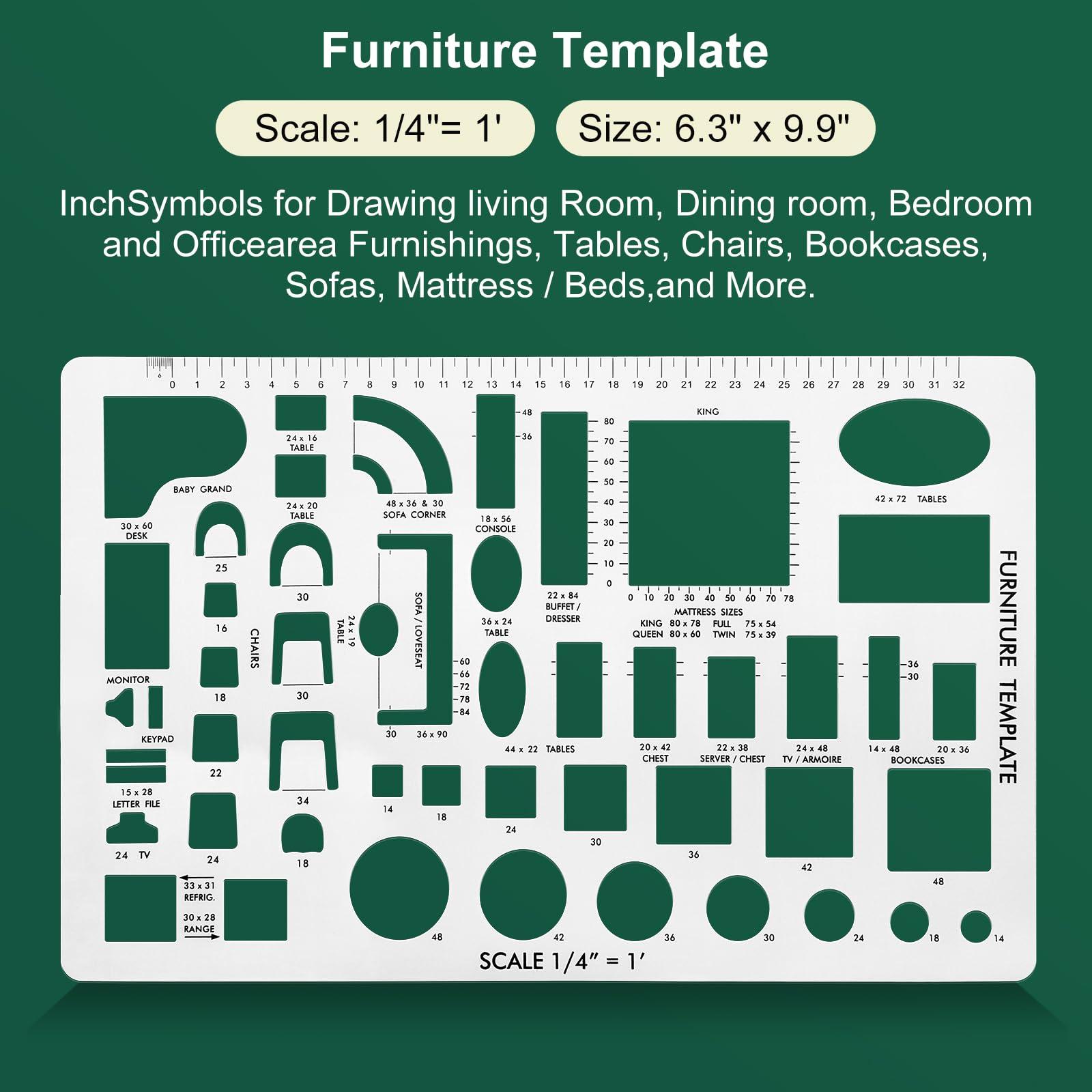ENJOYLink 3 Pcs Interior Design Drawing Templates Including a House Floor Plan Template, a Furniture Template and an Interior Design/Kitchen/Bedroom Reusable Stencils for Drawing & Drawing Tools - Image 3