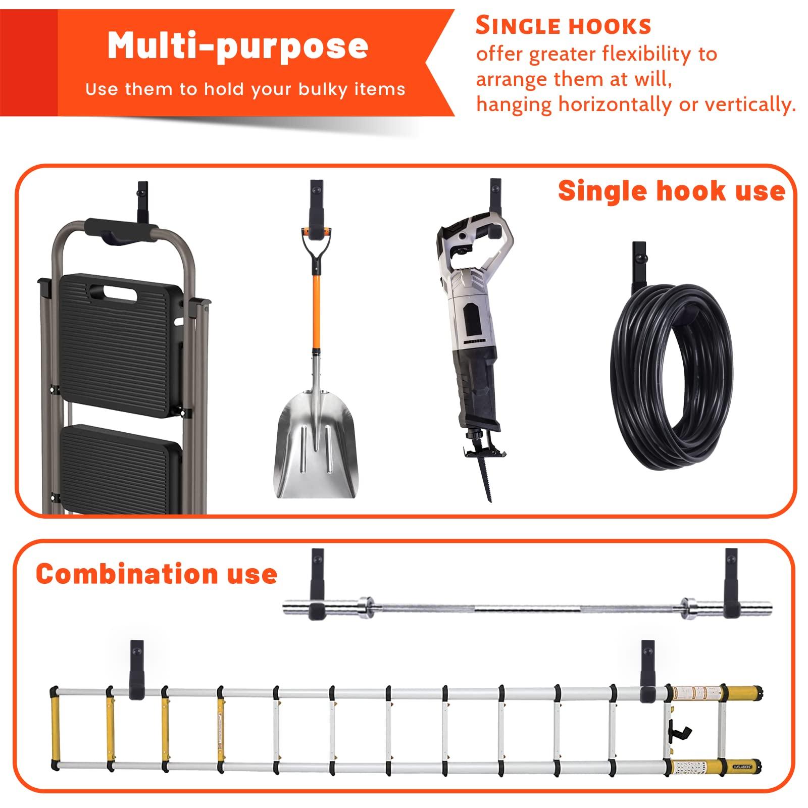 4 Pack Garage Storage Hooks, Ladder Hangers, Steel Wall Mount Hooks, Utility Hooks for Hanging Heavy Duty Shed Tools, Ropes, Garden Hoses, Shovel, Bulk Items, etc.（88lbs, 4Inch） - Image 3