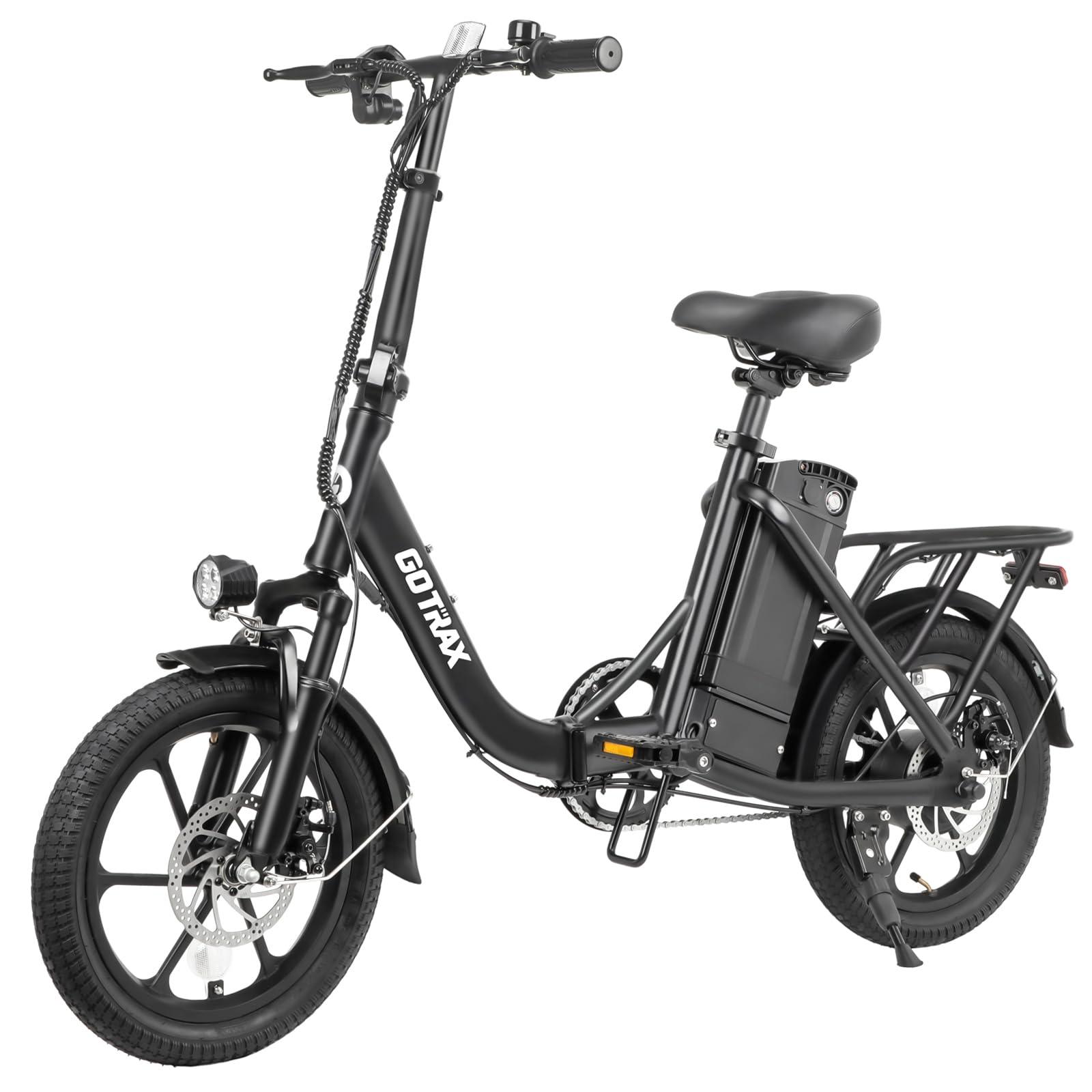 Gotrax 16" Folding Electric Bike, Max 28Miles Range(Pedal-Assist) & Speed 15.5Mph Power by Peak 500W, E-Bike with Removable Battery, Suspension & Adjustable Size, Commuter Bicycle for Adults/Teens