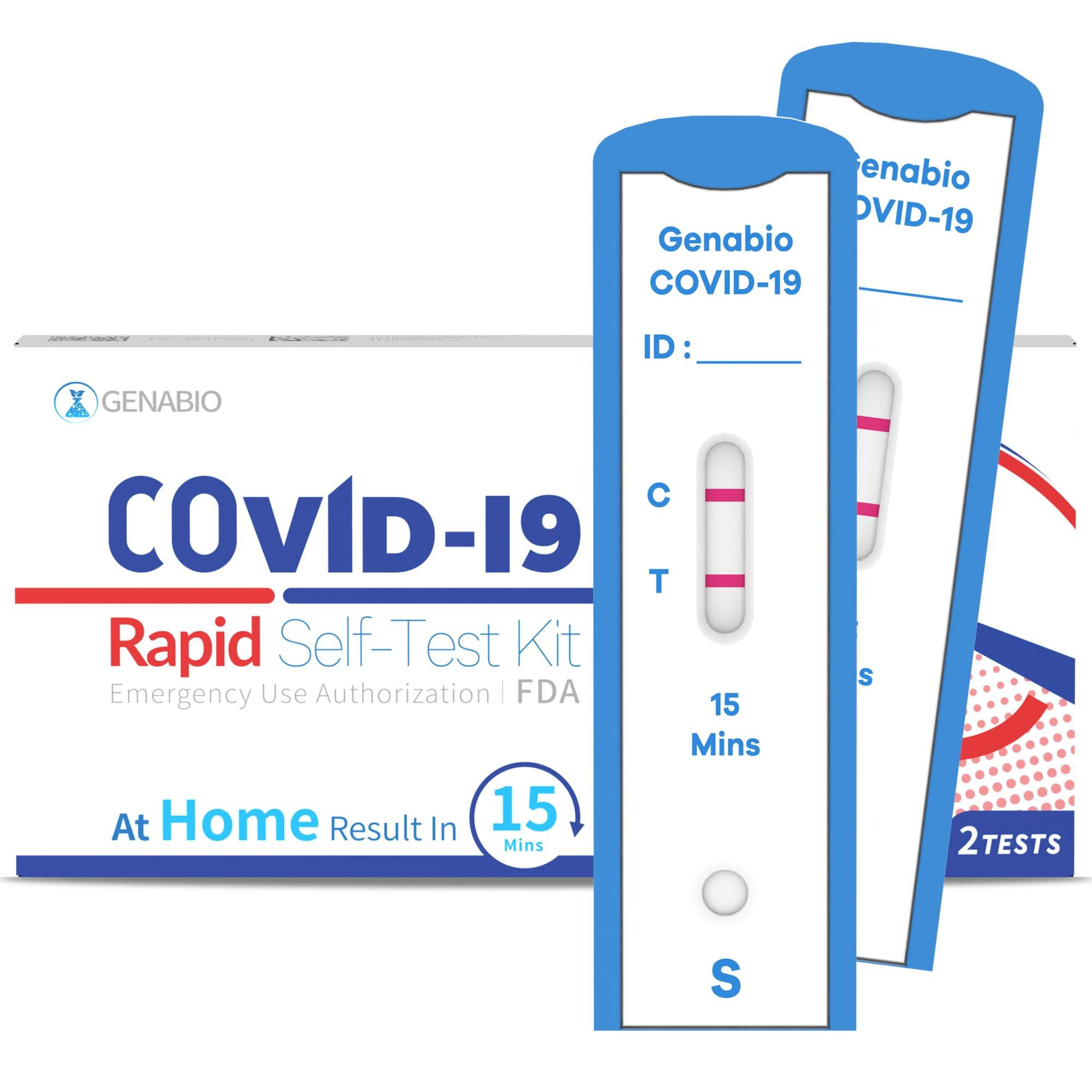 Genabio COVID-19 Antigen Rapid Test, 1 Pack, 2 Tests Total, FDA EUA Authorized OTC at-Home Self Test, Results in 15 Minutes with Non-invasive, Easy to Use Nasal Swab, HSA/FSA Eligible