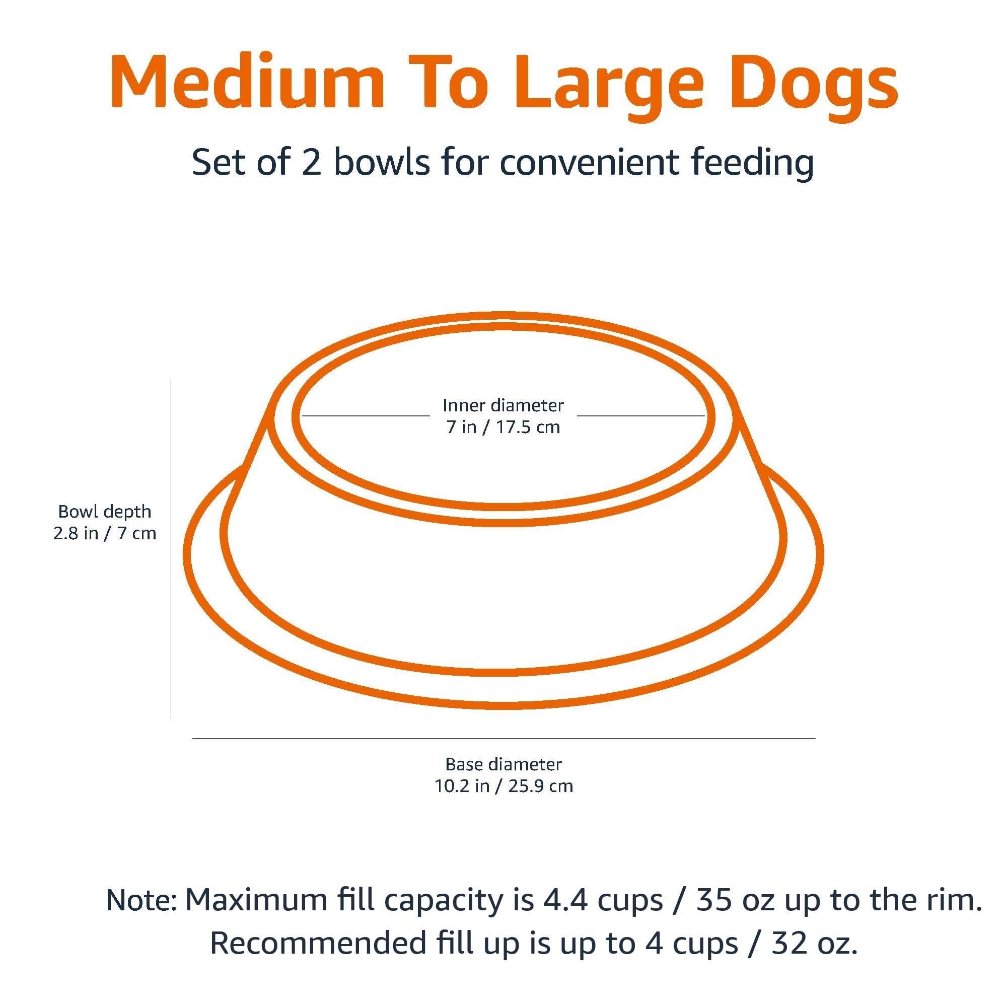 Amazon Basics Stainless Steel Non-Skid Pet Dog Water And Food Bowl, 2-Pack (10 x 2.8 Inches), Each Holds Up to 4 Cups - Image 2