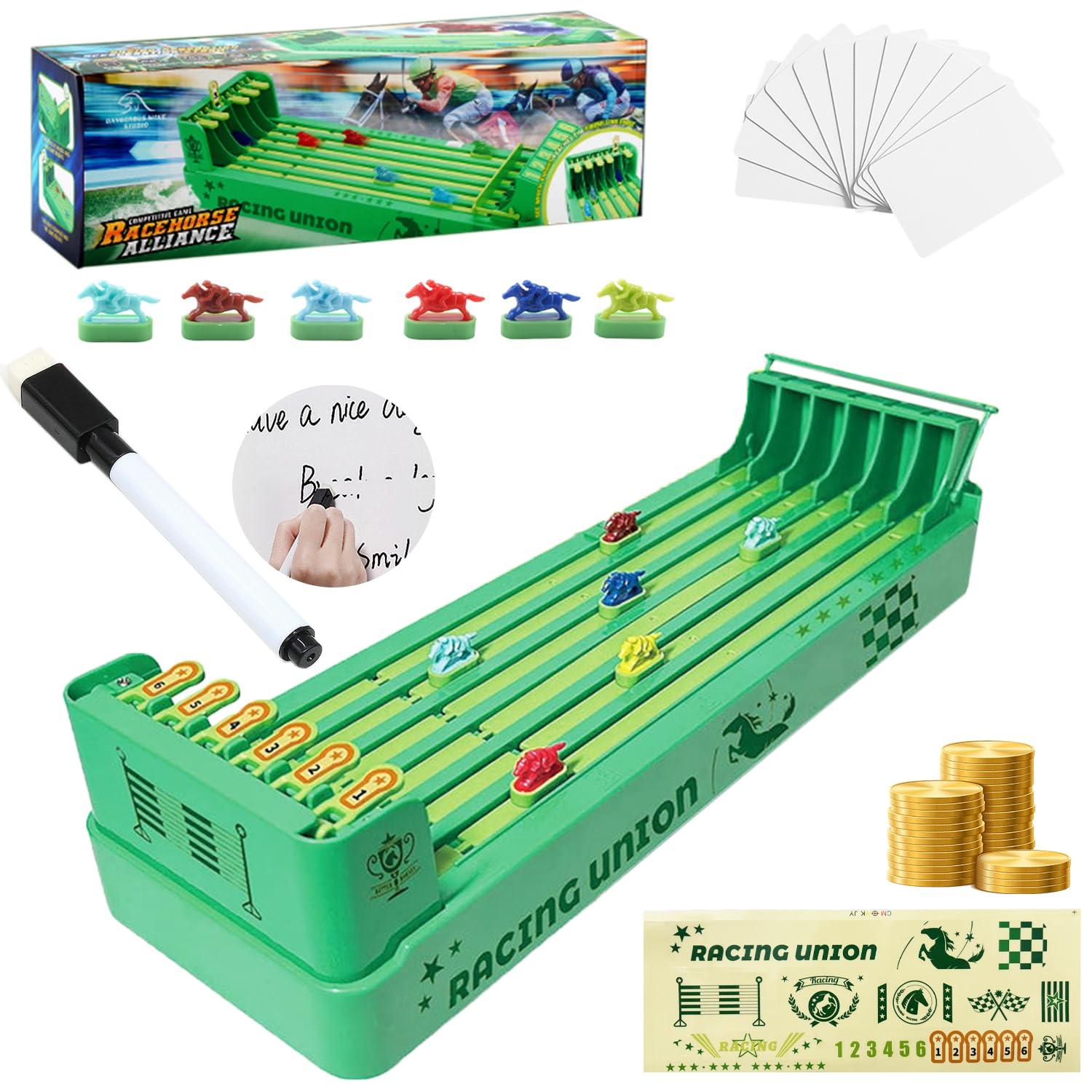 Junbinwon&NP Horse Racing Game Electronic Horse Race Board Game with 6 Horses 6 Card 1 erasable Marker Pen