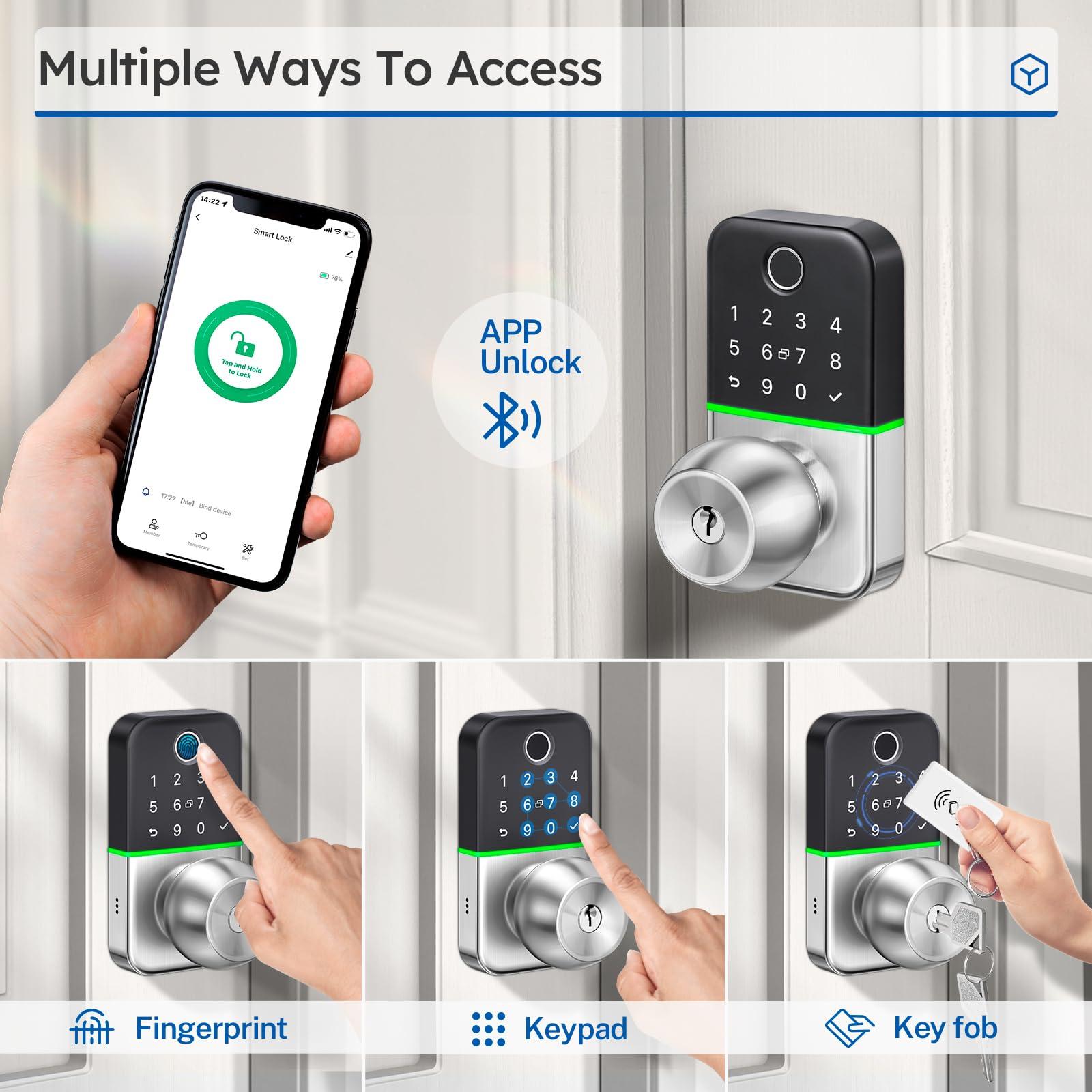 Keypad Smart Door Lock with Knob: Kucacci Keyless Entry Fingerprint Lock for Front Door - Keypad Digital Lock with Handle - Electronic Code Door Knob - Easy Installation - Generate Passcode Remotely - Image 2