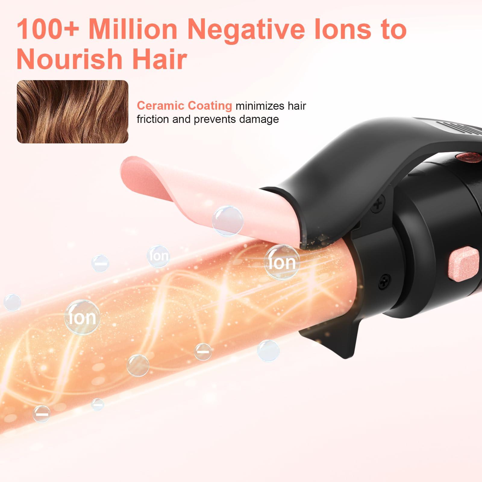 Automatic Rotating Curling Iron, 3 in 1 Thermal Brush Set 1-1 1/2 Inch, Auto Hair Curler with 3 Temps, 100 Million Ionic, Travel Dual Voltage Self Curling Wand for Beach Waves, Ceramic Coating - Image 5