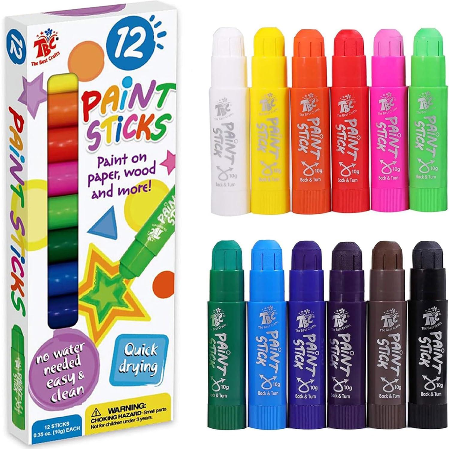 TBC The Best Crafts Paint Sticks,12 Classic Colors, Washable, Non-toxic, Tempera Paint Sticks for Kids and Students