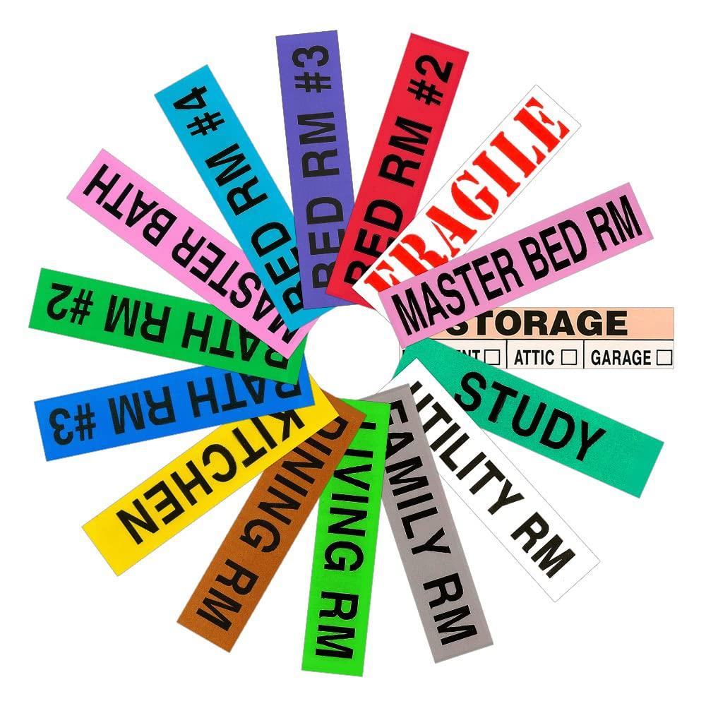 Tag-A-Room Color Coded Home Moving Box Labels, 800 Count 4 Bedroom House Pack + Fragile Stickers, Moving Supplies, Moving & Packing Stickers