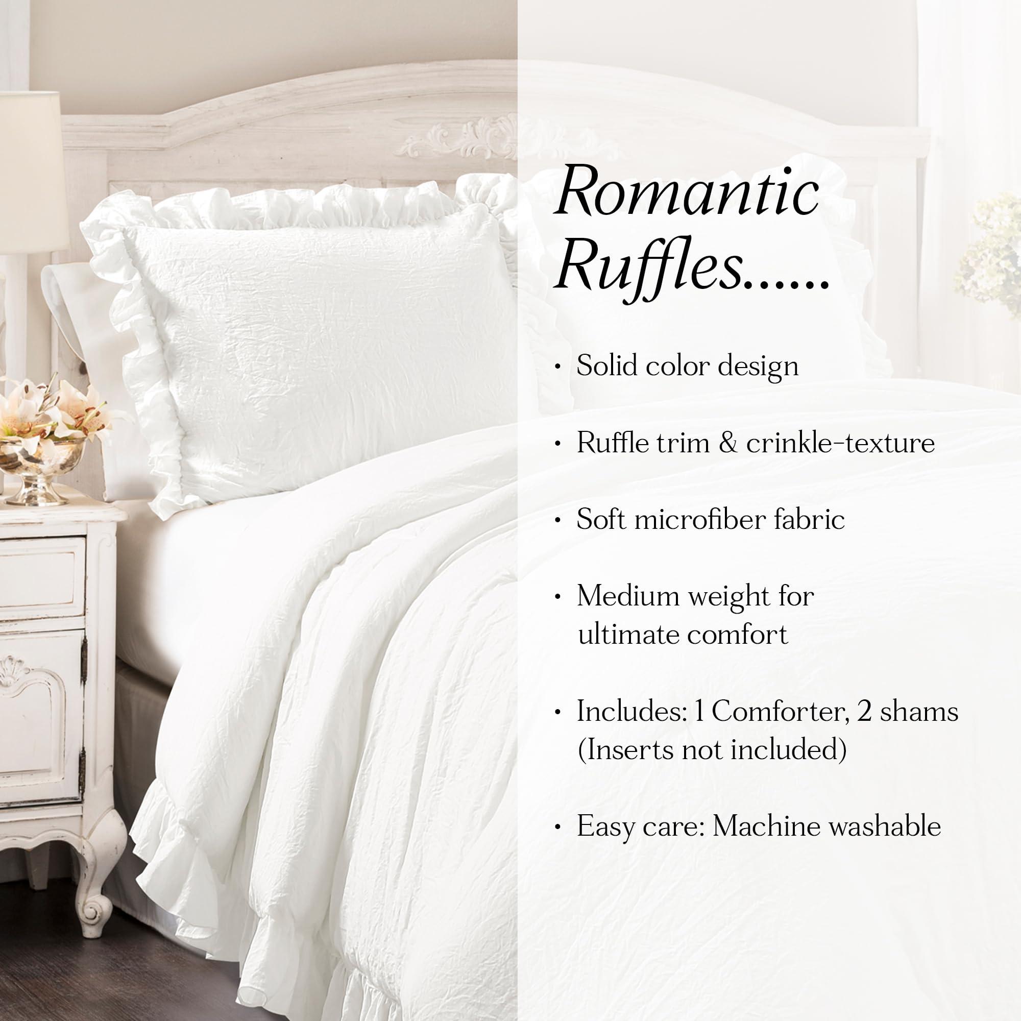 Lush Decor Reyna Ruffle Comforter Set - 3 Piece Full/Queen Size Ruffle Comforter Set - Elegance for Bedroom - Full/Queen, Pure White - Image 6