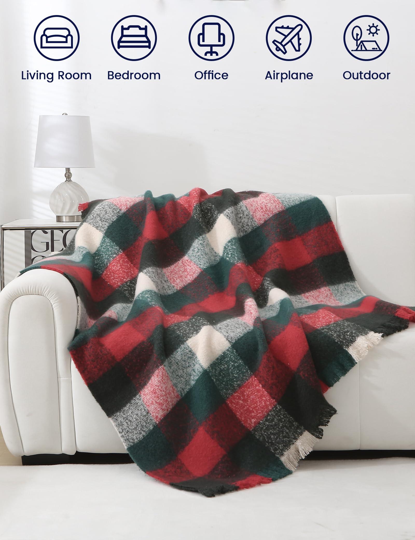 ZonLi Christmas Plaid Throw Blanket, 50" x 60" Decorative Blankets, Decorative Vintage Blankets with Tassel for Couch, Bed, Sofa, Chair, Outdoor, Cozy Warm Lightweight Farmhouse Blankets - Image 5