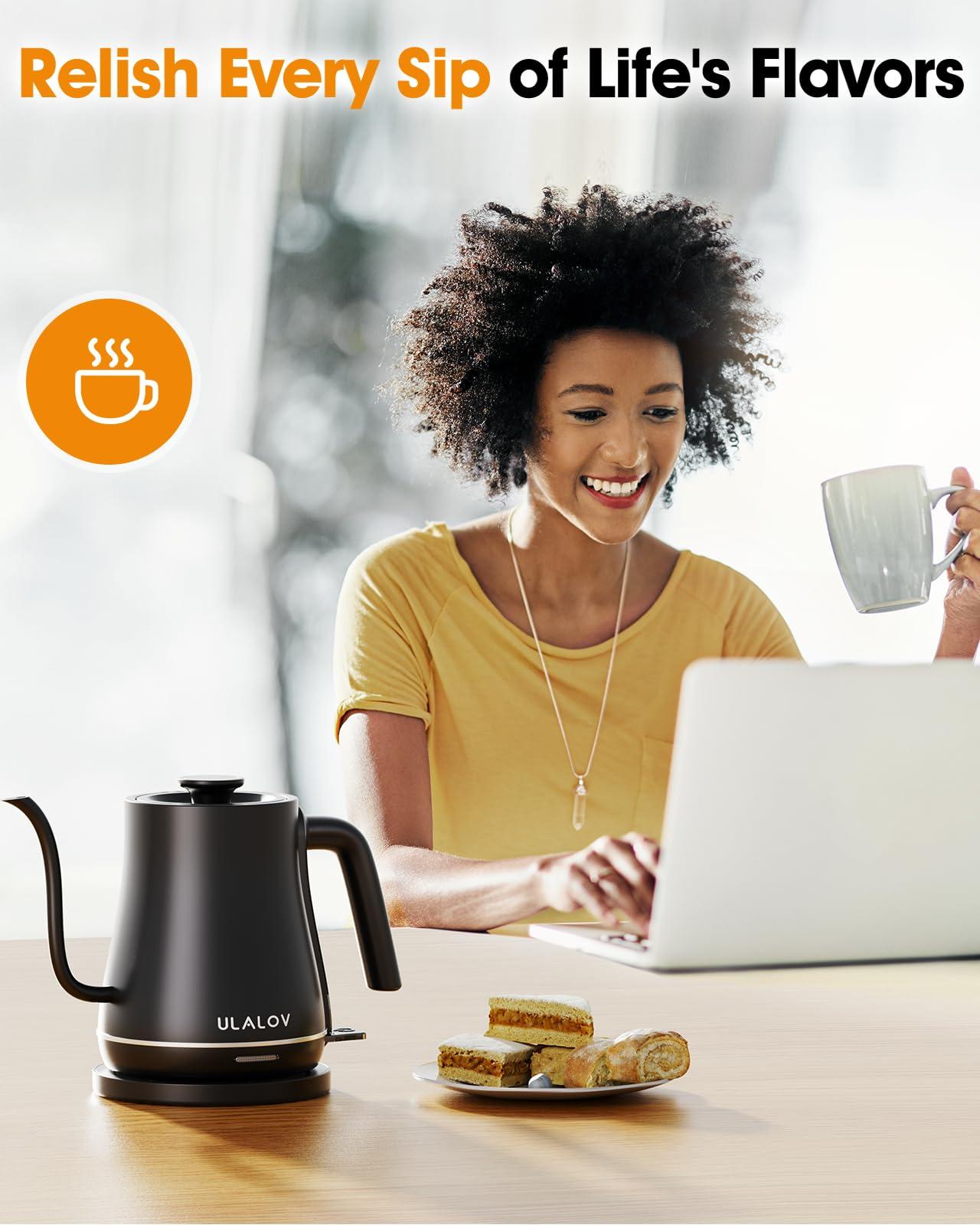 Ulalov Electric Kettle 1L Gooseneck Water Kettle Quick Heating for Pour Over Coffee & Tea, Stainless Steel Hot Water Boiler with Auto Shut-Off, Boil Dry Protection, Matte Black,1200W - Image 7