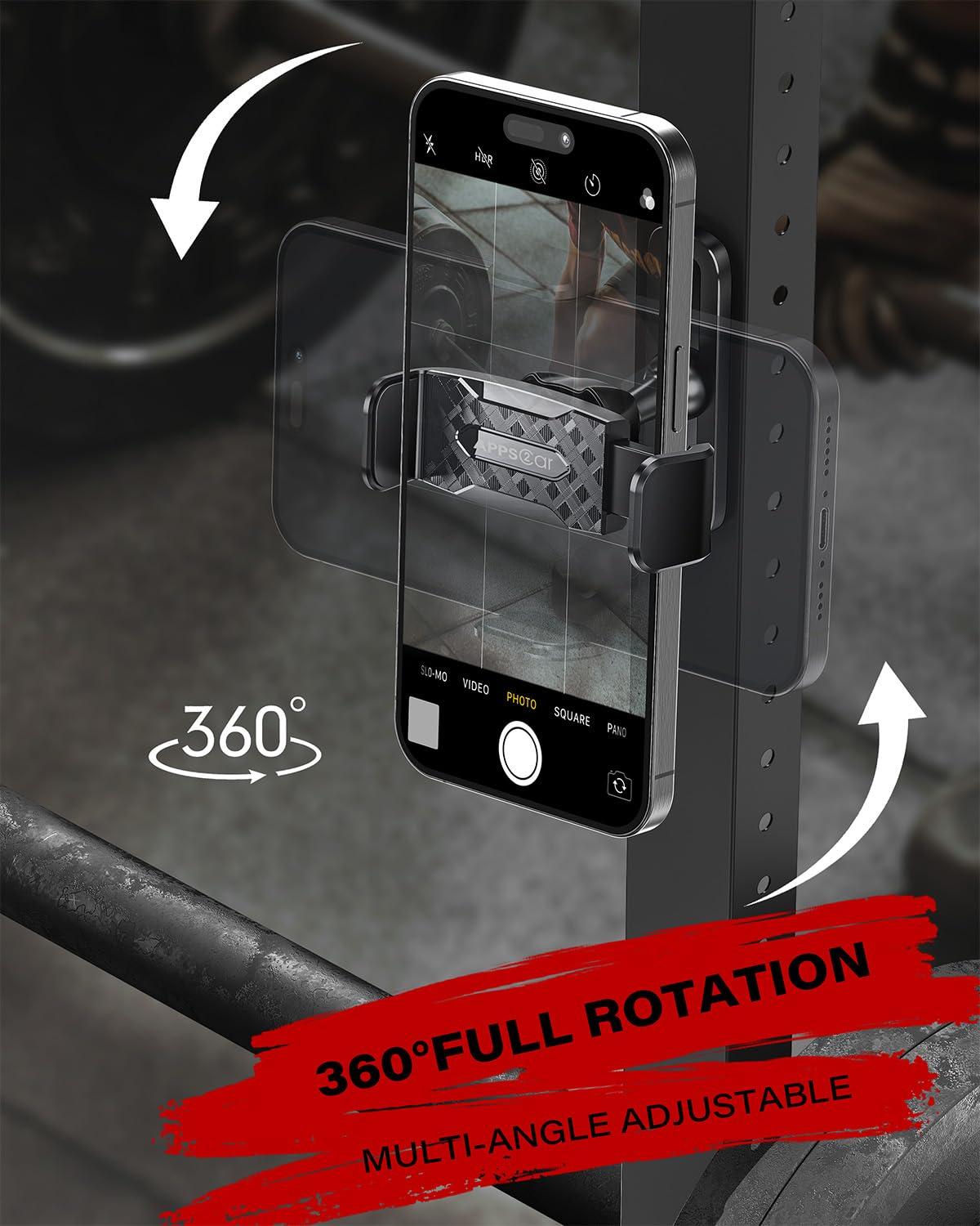 APPS2Car Gym Magnetic Phone Holder, 360 Adjustable, Compatible with 4.7-6.5" Smartphones, Alloy Base and Joint, Black - Image 6