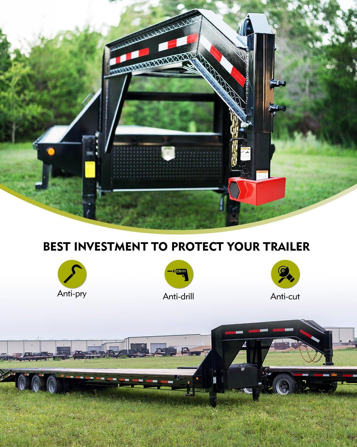 Aupar Patent-Designed Gooseneck Trailer Lock - Fit Most 7-Inch Bottom Plate Couplers, Heavy Duty Lock for Square & Round Trailer Tube - Red - Image 5