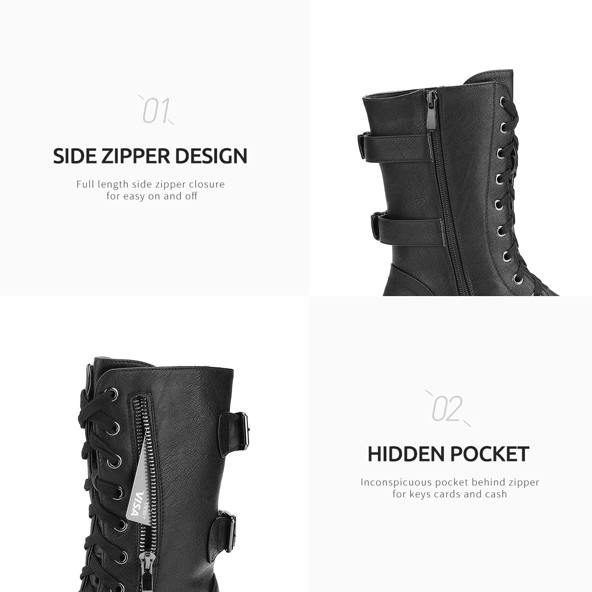 DREAM PAIRS Women's Mid Calf Built-in Wallet Pocket Lace up Military Combat Boots - Image 5
