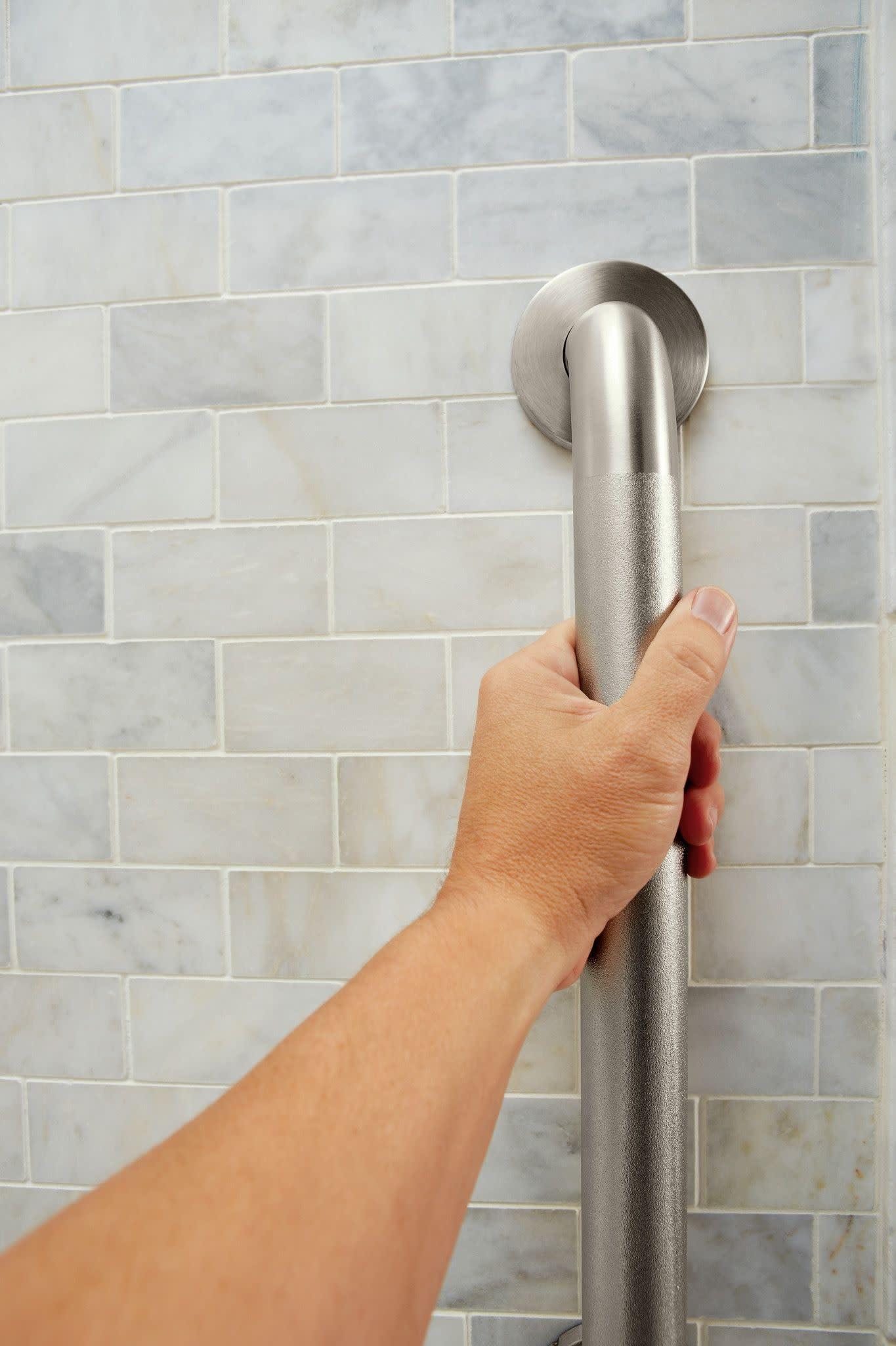 Moen Home Care Bathroom Safety 24 Inch Stainless Steel Handicap Grab Bar for Bathtub and Shower, Slip Resistant Peened Texture, Elderly Assistance Product, Polished Brass, R8724P - Image 4