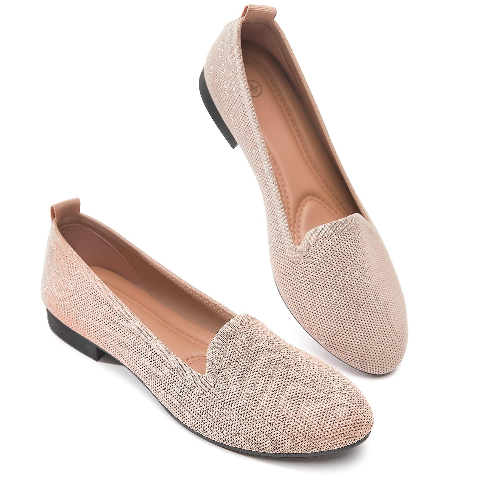 BABUDOG Women's Sparkly Flats Shoes Shiny Mesh Loafers Shoes Soft Memory Foam Flats