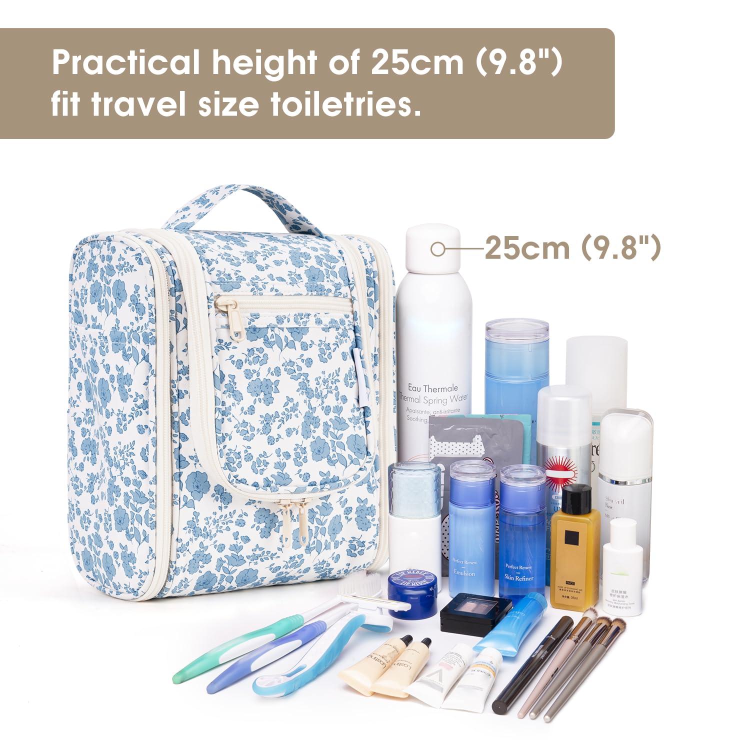 Narwey Hanging Toiletry Bag Women Travel Makeup Bag Organizer Toiletries Bag for Travel Size Essentials Accessories Cosmetics (Medium,Little Blue Flower) - Image 4