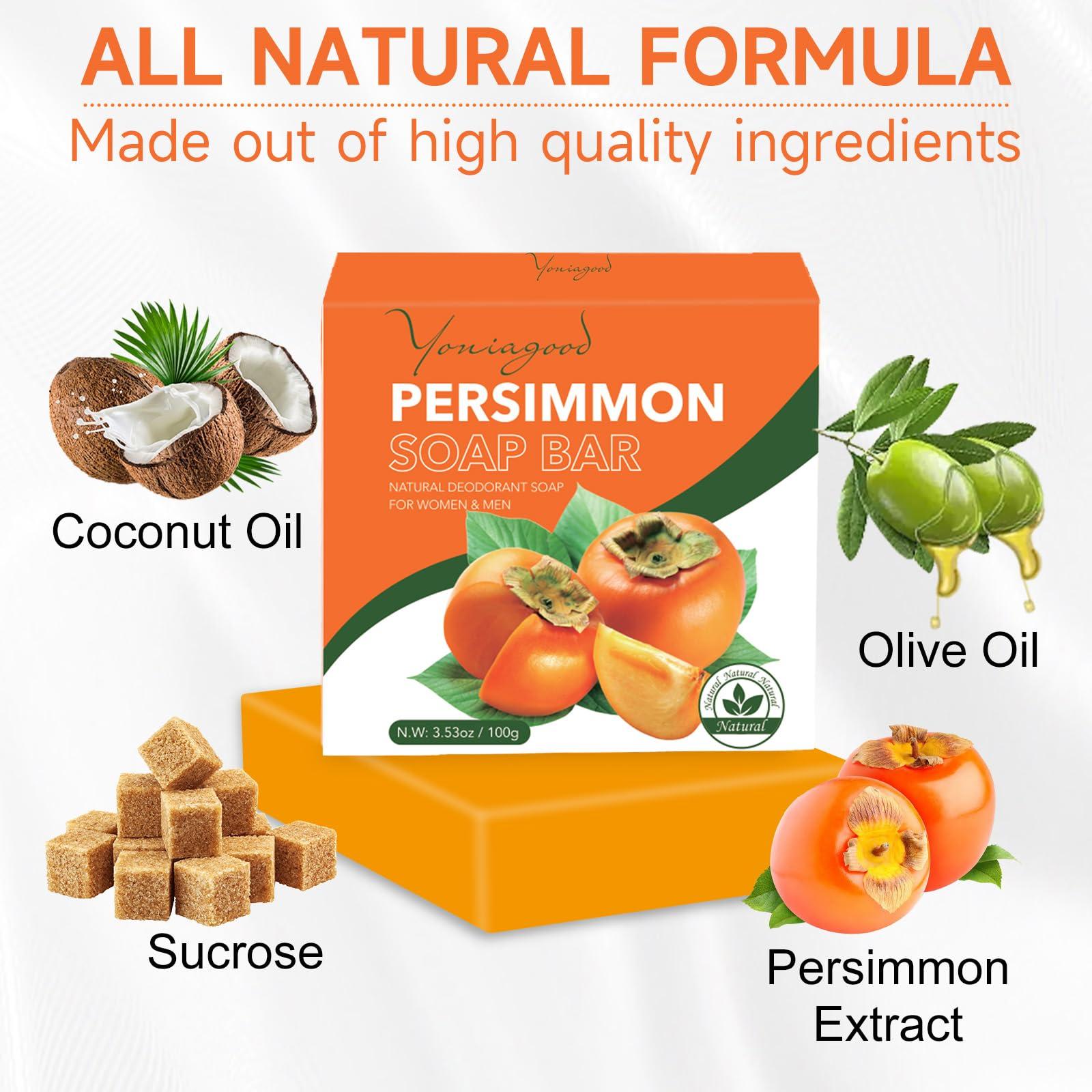 yoniagood 3 PCS Persimmon Soap Bar for Body Odor Control, Natural Deodorant Body Bar Soap for Old People Smell, Remove Body Odor, Organic Eliminating Body Odor Wash Soap for Women & Men - Image 2