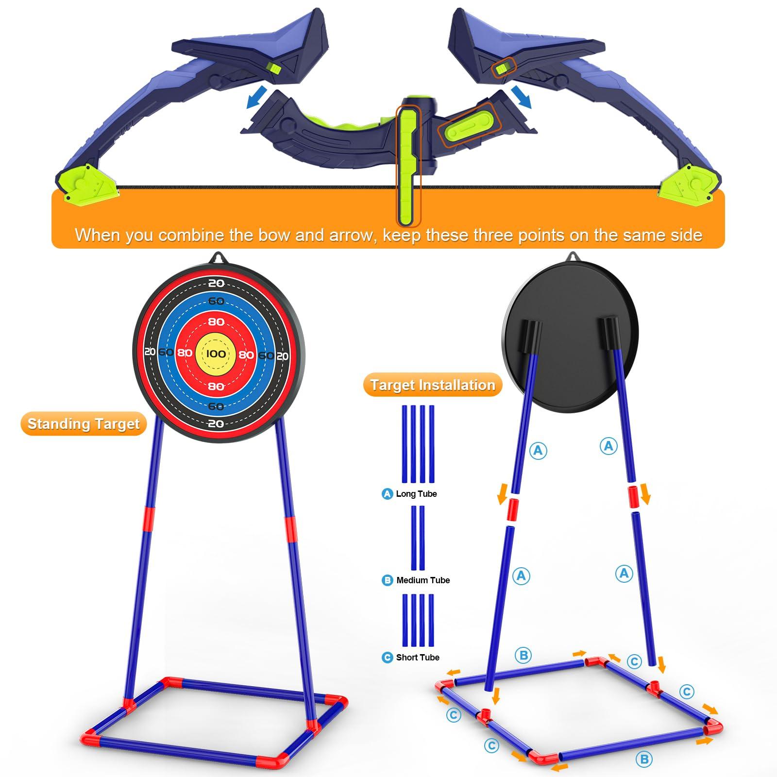 2 Pack Bow and Arrow Set for Kids, Light Up Archery Set with 14 Suction Cup Arrows, Archery Targets Outdoor Games for Kids Ages 4-8 8-12, Birthday Gifts Toys for 5 6 7 8 9 10 11 12 Year Old Boys Girls - Image 6