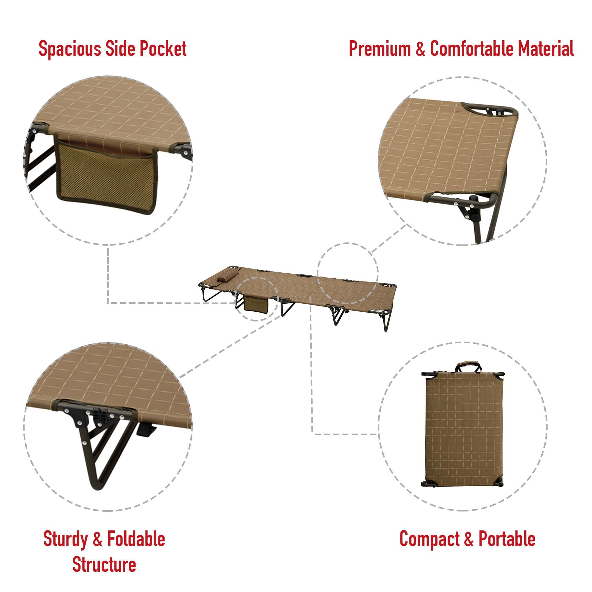 SunnyFeel Portable Folding Camping Cot High Off Ground, Outdoor Sleeping Cots for Adults Heavy Duty, Easy Set up and with Compact Folding Size, Support 300 LBS for Travel Camp Vacation Home Office Nap - Image 3