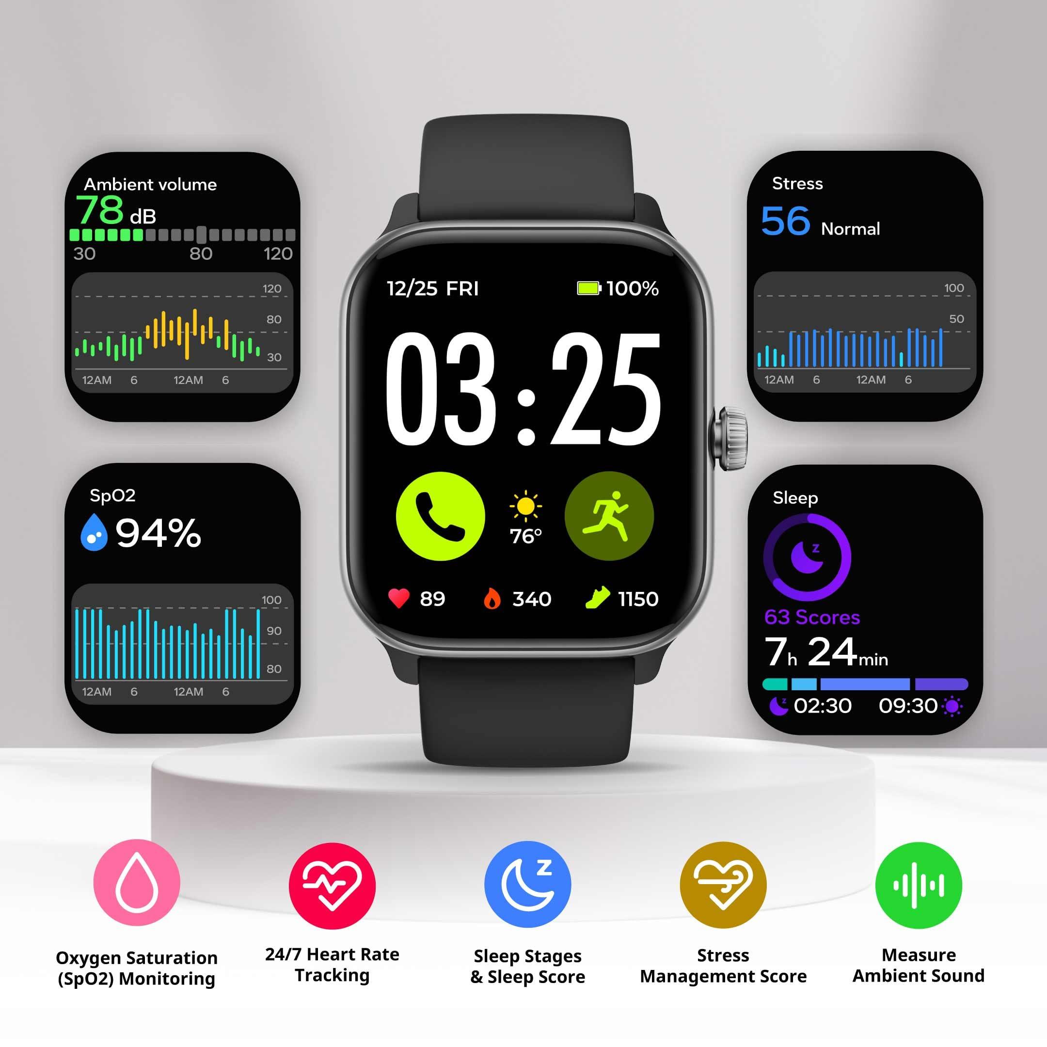 Spade & Co Health Smartwatch 4 - Smartwatch for Men & Women, Heart Rate, Sleep & SpO2 Monitor, Pedometer, Fitness Tracker, Answer/Make Calls IP68 Waterproof iOS & Android Compatible - Image 2