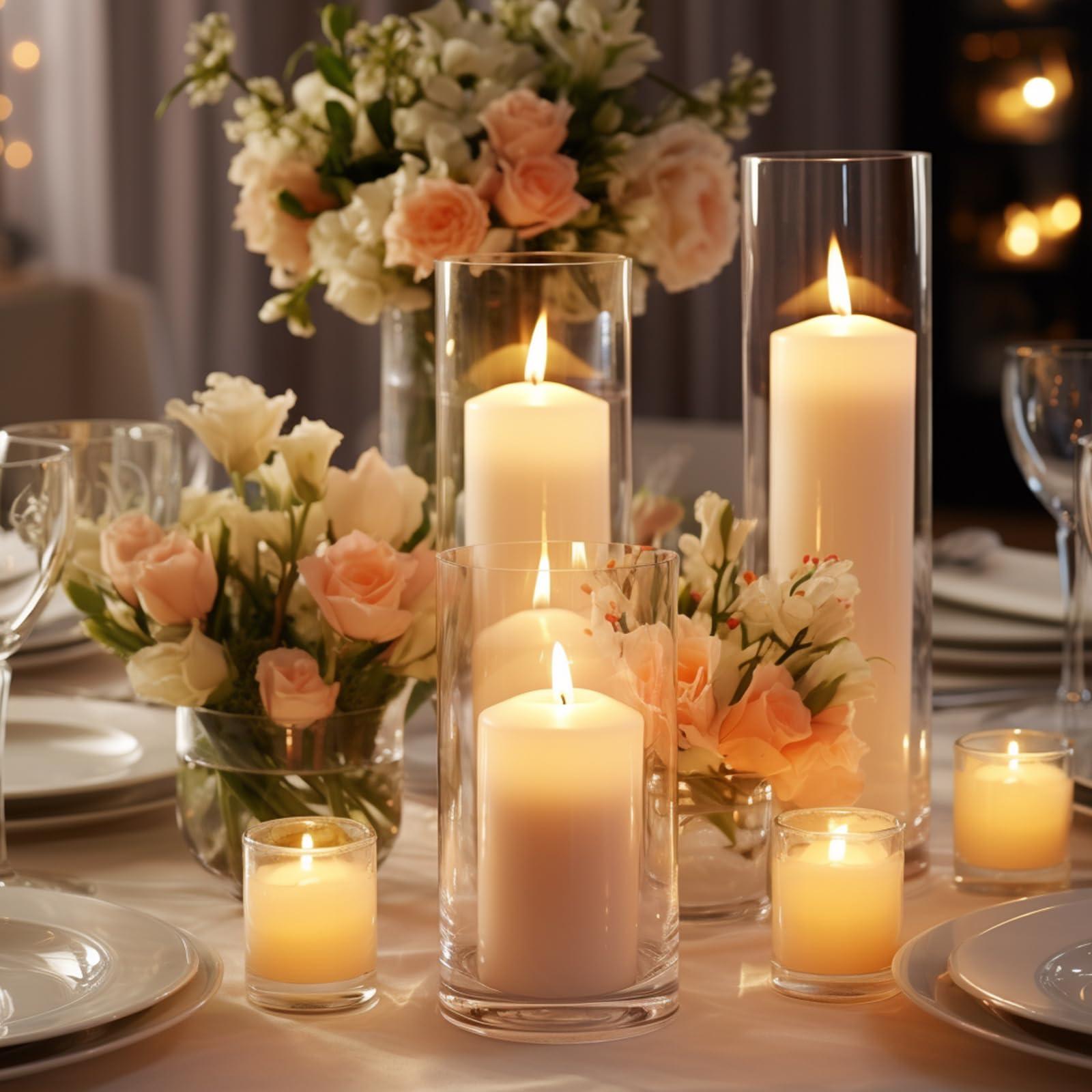 Set of 12 White Pillar Candles with Glass Cylinder Vases Clear Hurricane Glass Candle Holders for Centerpieces Ideal for Weddings Parties and Decor Sandraheer - Image 2