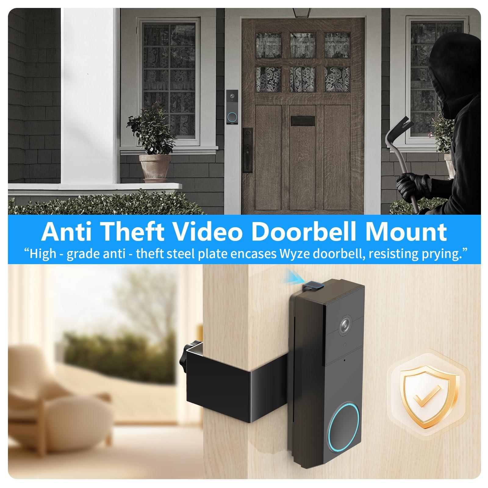 Anti-Theft Door Mount for Wyze Duo Cam Doorbell Only, No-Drill Wyze Doorbell Camera Mount, Metal Adjustable Door Bell Kits for Home Rentals Room Black - Image 3