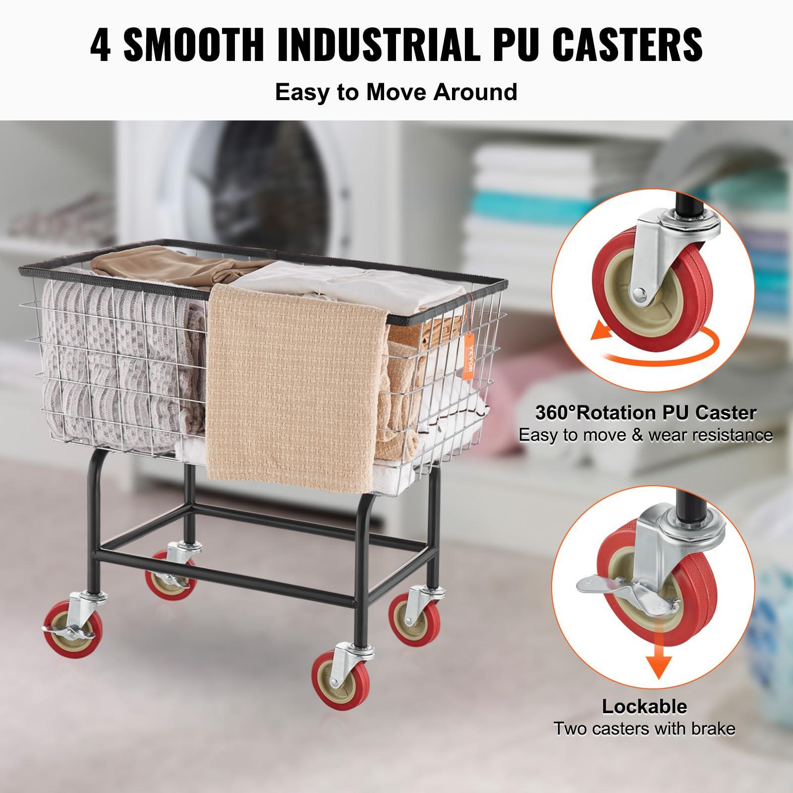 VEVOR Wire Laundry Cart, 2.8Bushel Wire Laundry Basket with Wheels, 26.7''x21.7''x26.4'' Commercial Wire Laundry Basket Cart, Steel Frame with Chrome Finish, 4" Casters - Image 5