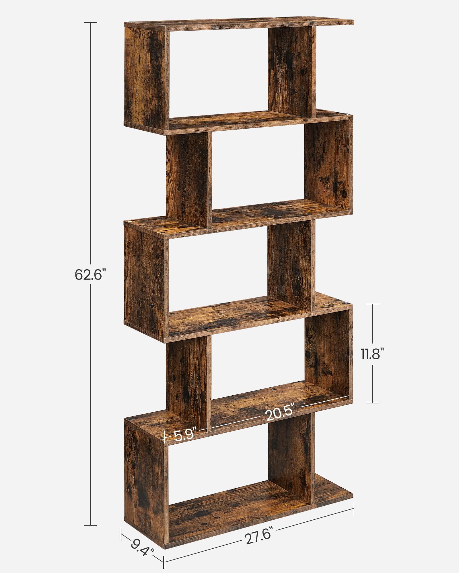 VASAGLE Bookcase, 5-Tier Bookshelf, Display Shelf and Room Divider, Freestanding Decorative Storage Shelving, Rustic Brown ULBC62BX, 27.6”L x 9.4”W x 62.6”H (70 x 24 x 159 cm) - Image 3